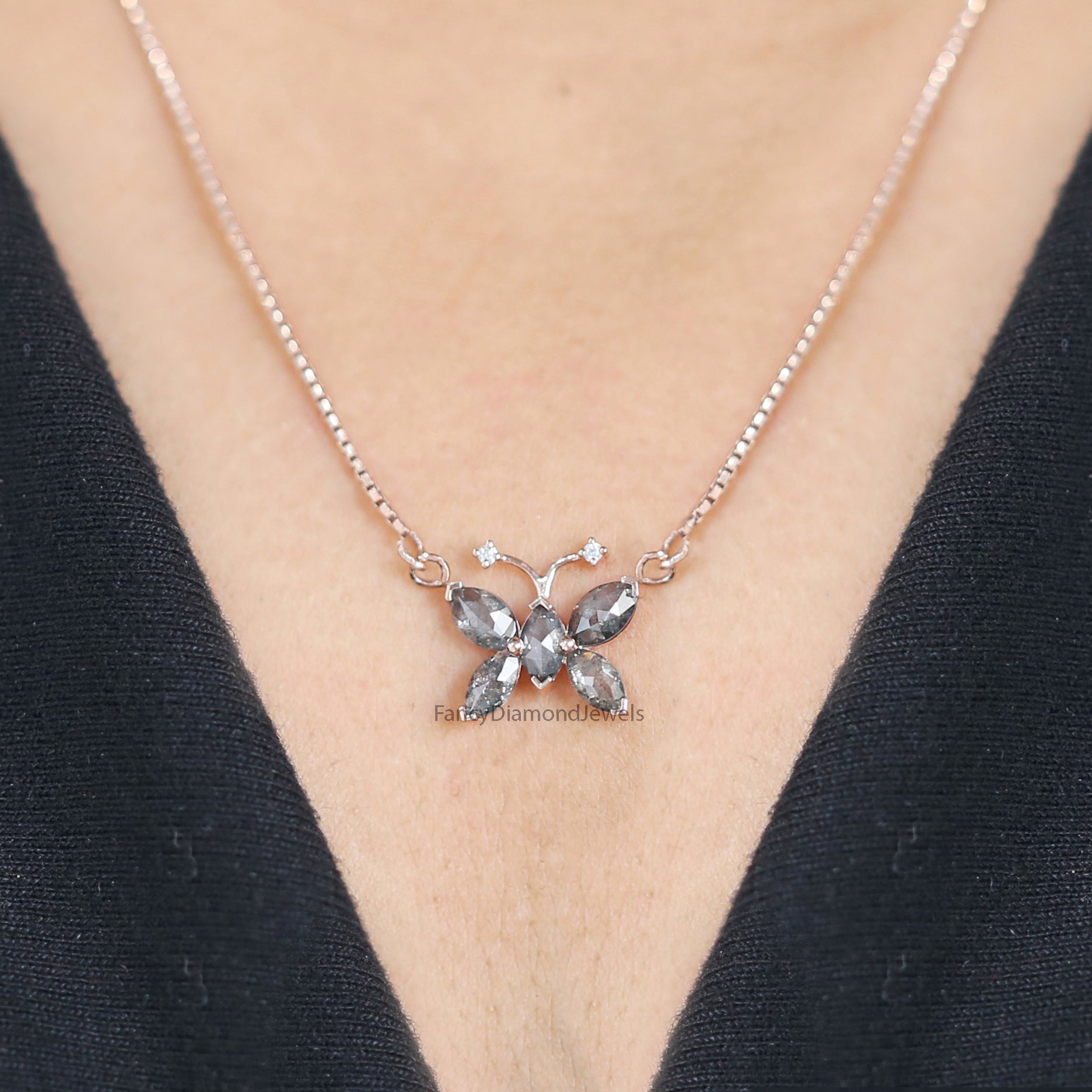 Marquise Cut Salt And Pepper Diamond Pendant 1.03 Ct 5.82 MM Marquise Diamond Pendant 14K Solid Rose Gold Silver Engagement Pendant QL2665