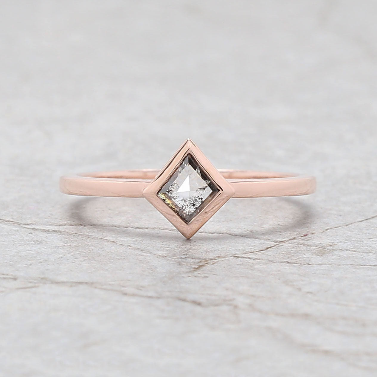 Kite Cut Salt And Pepper Diamond Ring 0.29 Ct 6.00 MM Kite Diamond Ring 14K Solid Rose Gold Silver Kite Engagement Ring Gift For Her QLB3123