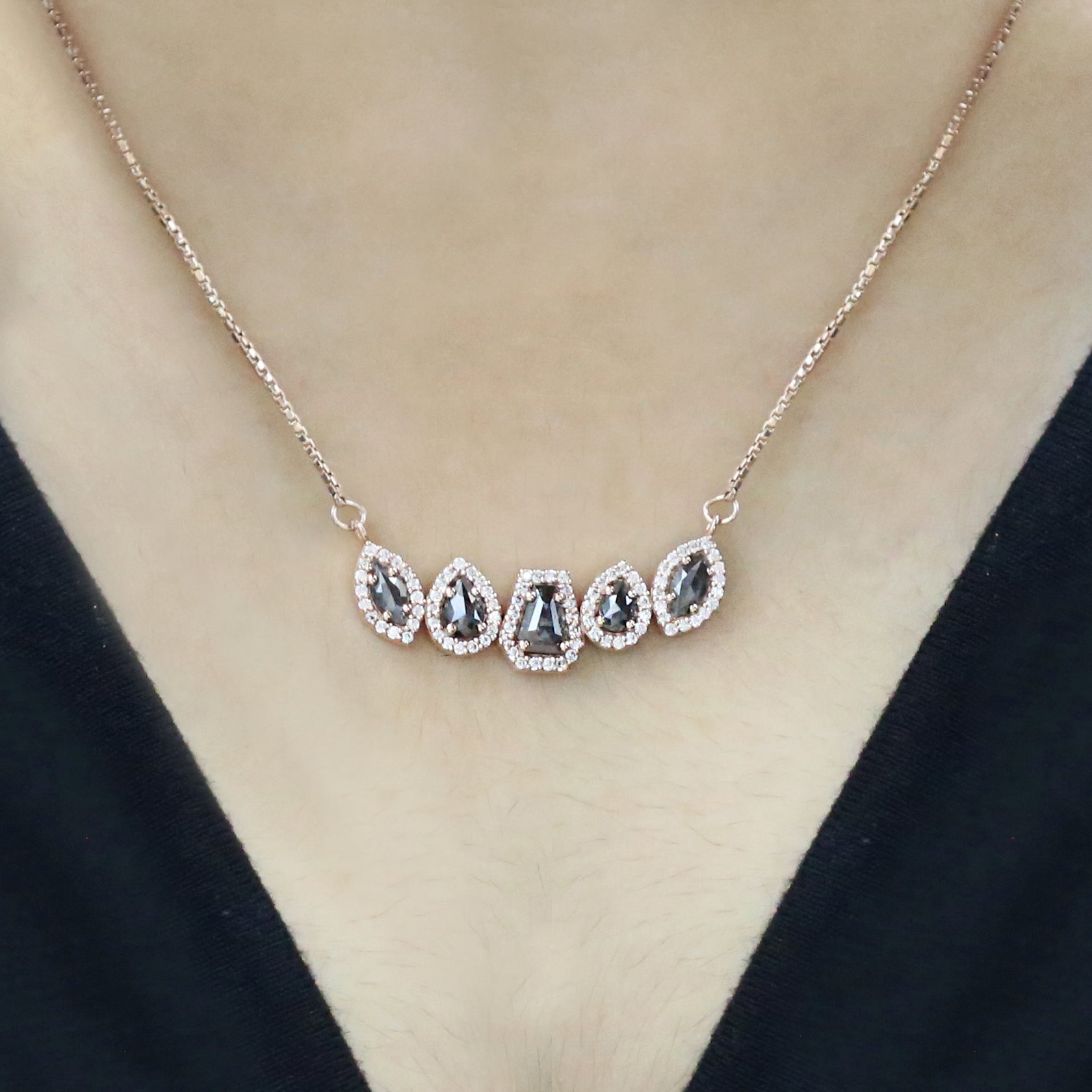 Mix Shape Salt And Pepper Diamond Pendant Engagement Wedding Gift Pendant 14K Solid Rose White Yellow Gold Pendant 1.17 CT KDN1804