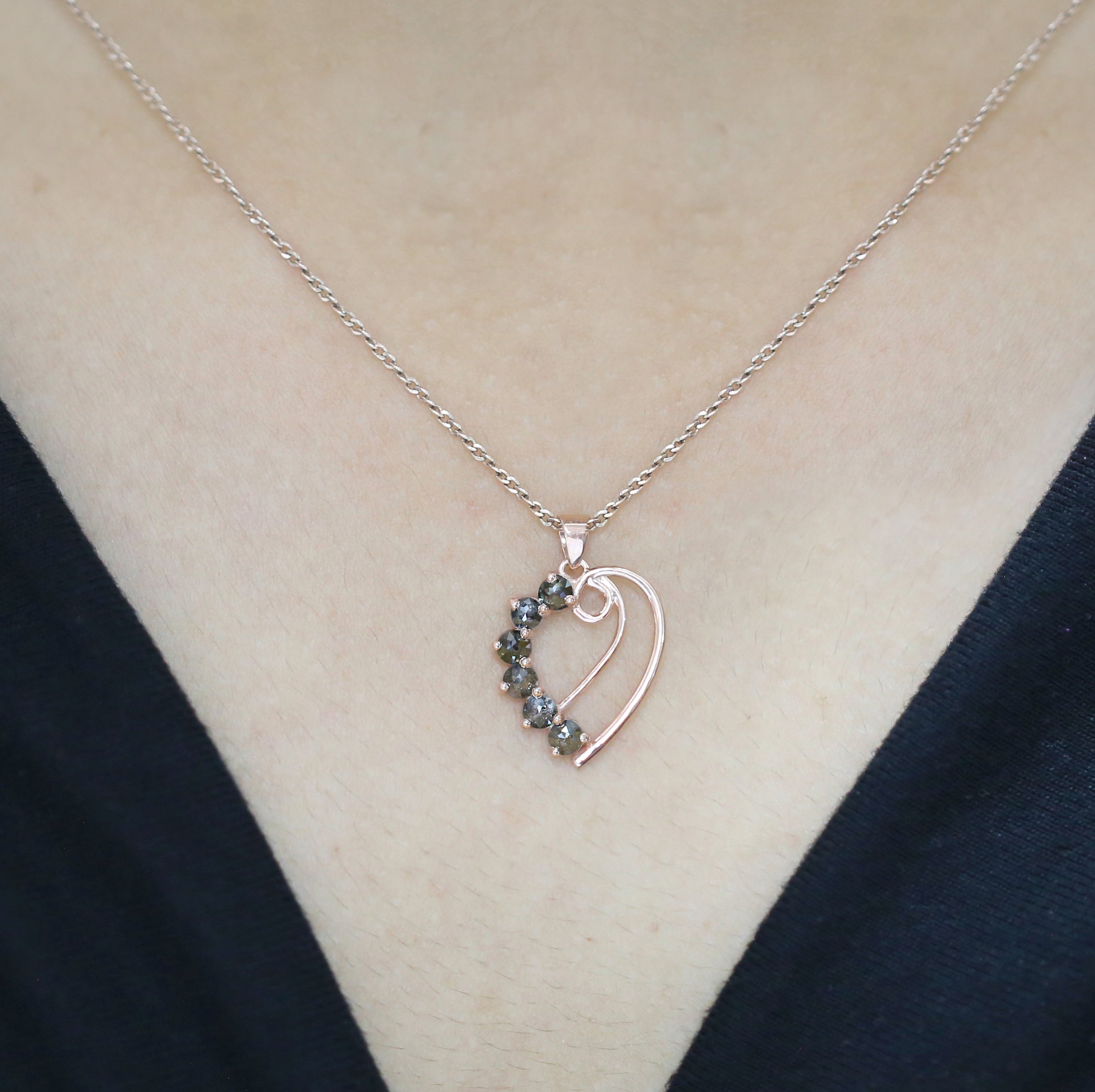 Round Rose Cut Salt And Pepper Diamond Pendant Engagement Wedding Gift Pendant 14K Solid Rose White Yellow Gold Pendant 1.04 CT KDK1379