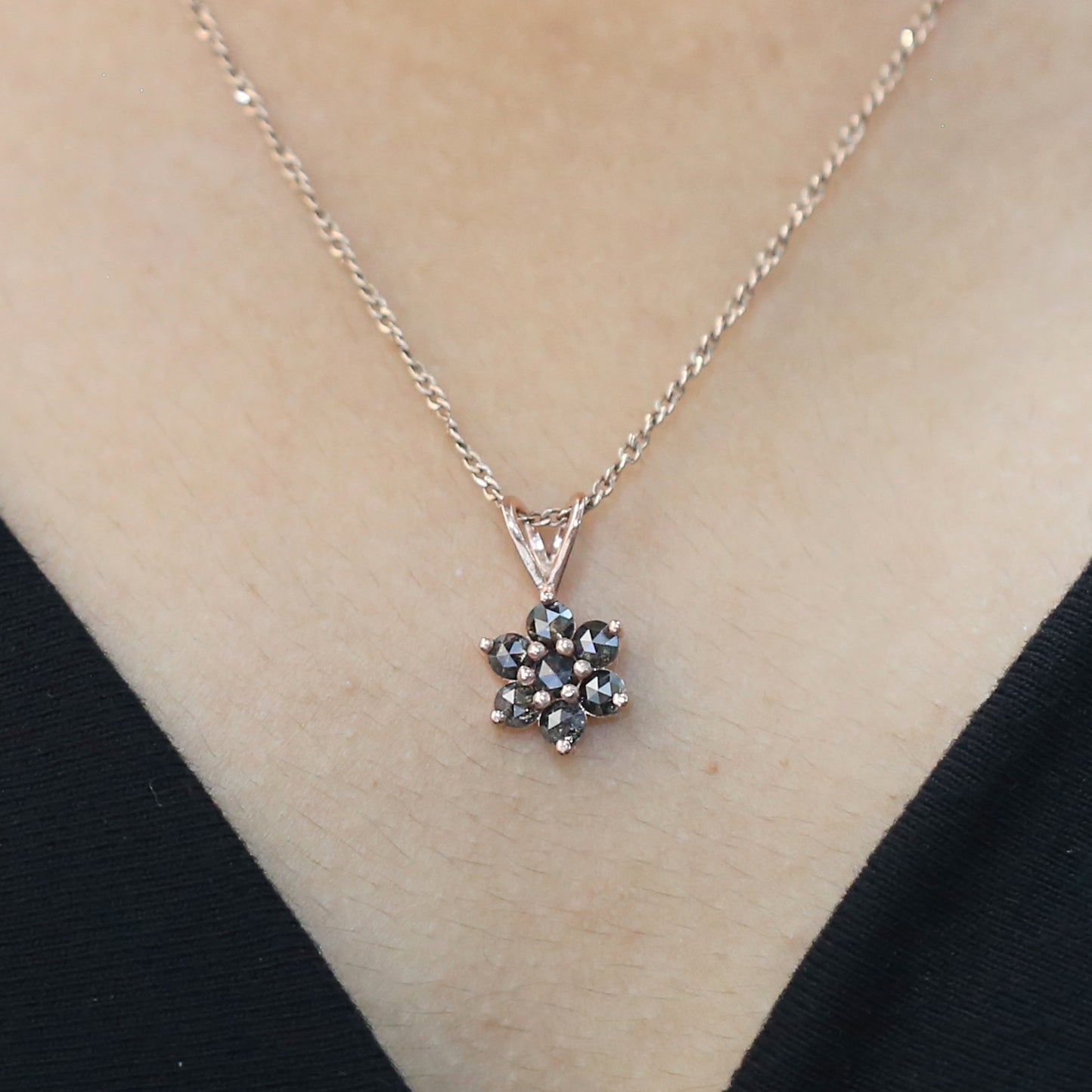 Round Rose Cut Salt And Pepper Diamond Pendant, Unique Diamond Pendant, Dangling Diamond Pendant, No Chain Including Only Pendant KDL6226