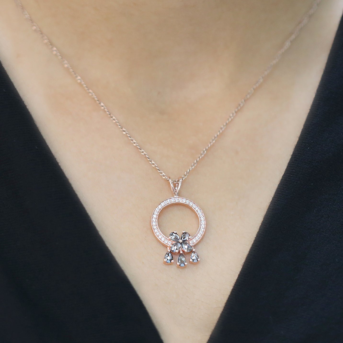 Pear Salt And Pepper Diamond Pendant, Unique Diamond Pendant, Pear Pendant, Dangling Diamond Pendant,No Chain Including Only Pendant KDL1279