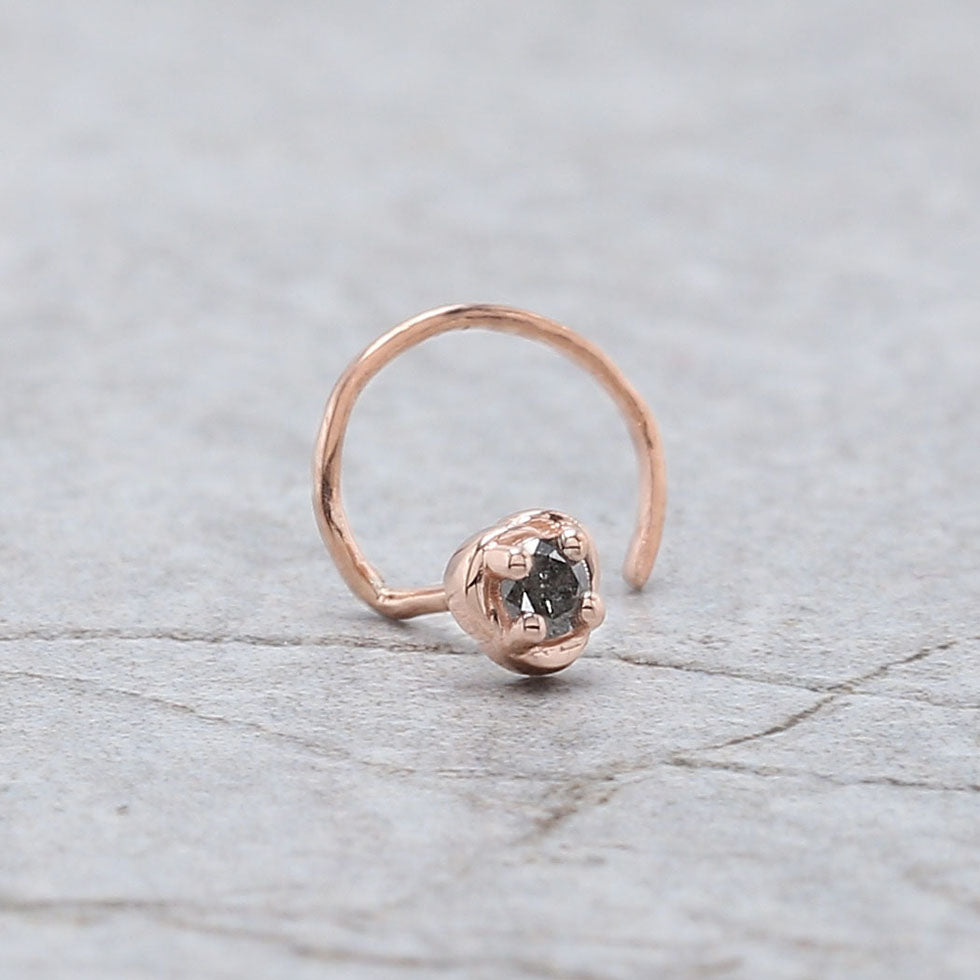 Round Brilliant Cut Salt And Pepper Diamond Nose Rings Engagement Wedding Gift 14KSolid Rose White Yellow Gold Nose Ring 0.03 CT KD1029