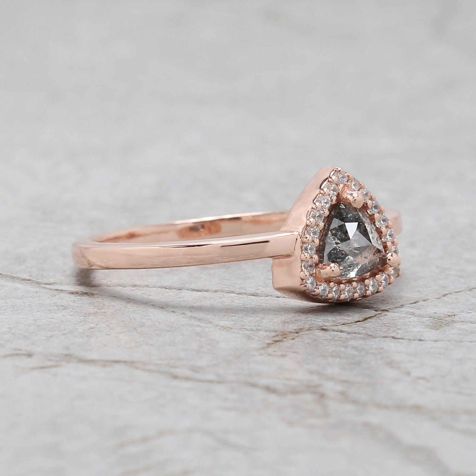 Triangle Cut Salt And Pepper Diamond Ring 0.49 Ct 4.85 MM Triangle Diamond Ring 14K Solid Rose Gold Engagement Ring Gift For Her QL3138