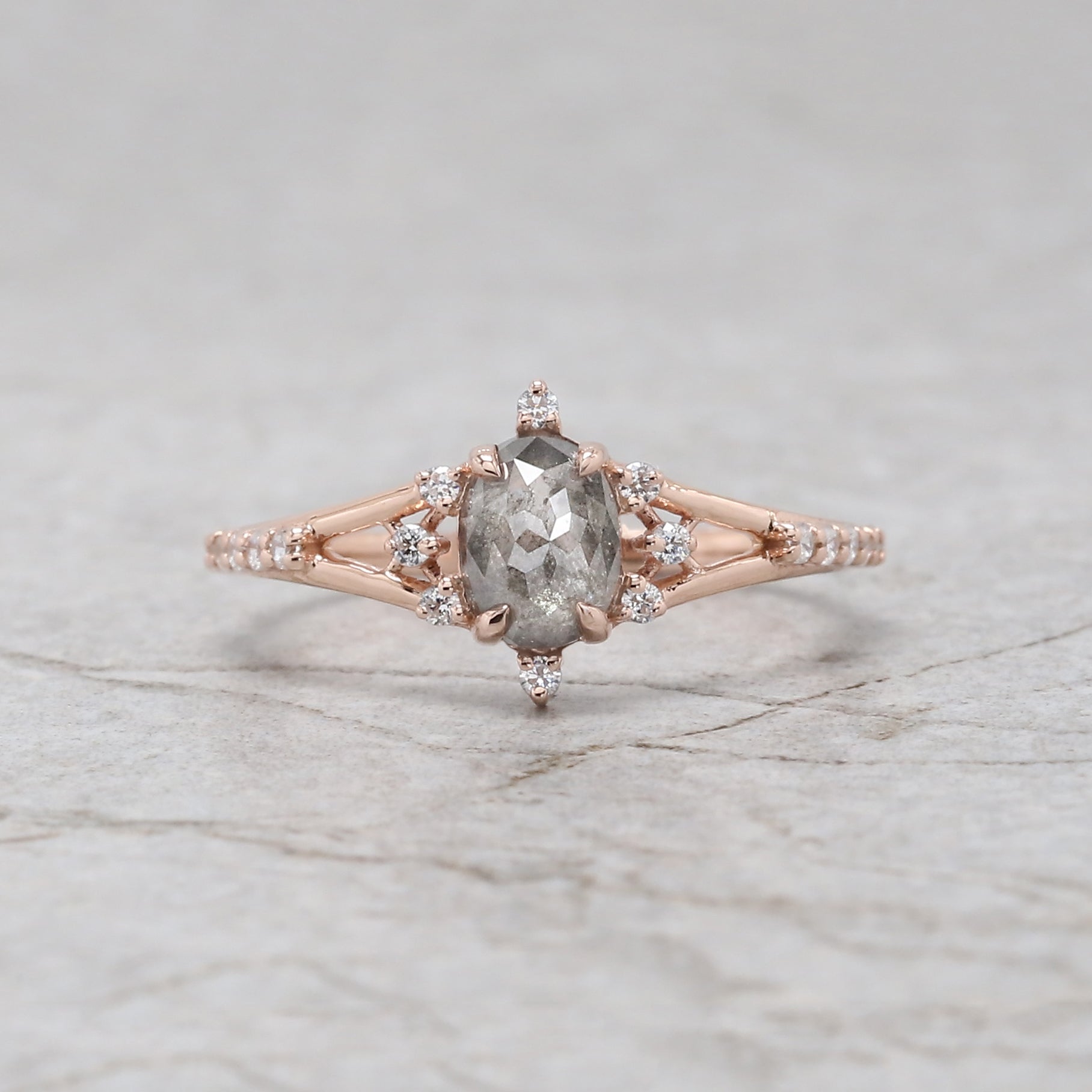 Oval Cut Salt And Pepper Diamond Ring 0.73 Ct 6.15 MM Oval Diamond Ring 14K Solid Rose Gold Silver Oval Engagement Ring Gift For Her QL3093