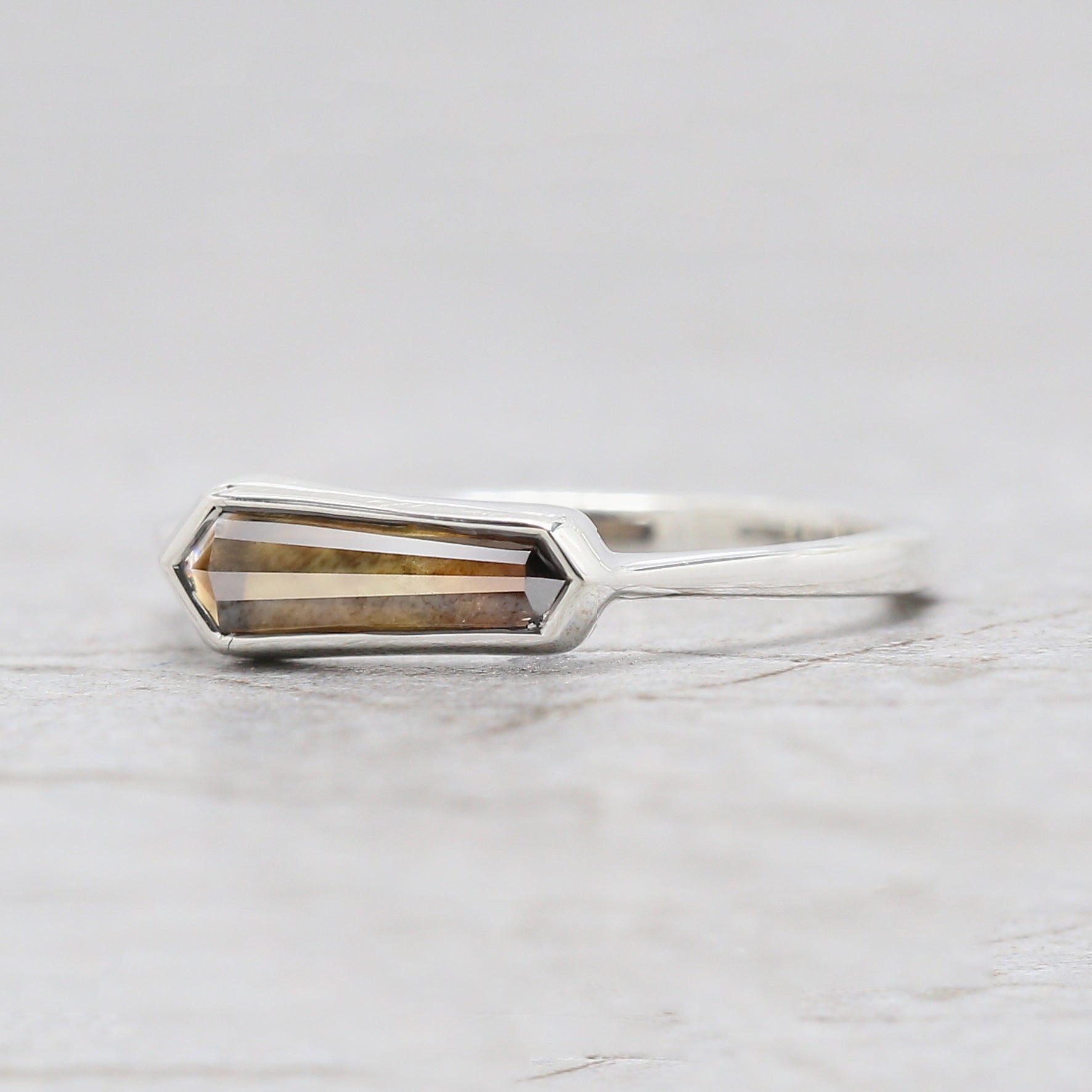 Shield Brown Color Diamond Ring 0.64 Ct 10.75 MM Shield Cut Diamond Ring 14K Solid White Gold Silver Engagement Ring Gift For Her QLB1778