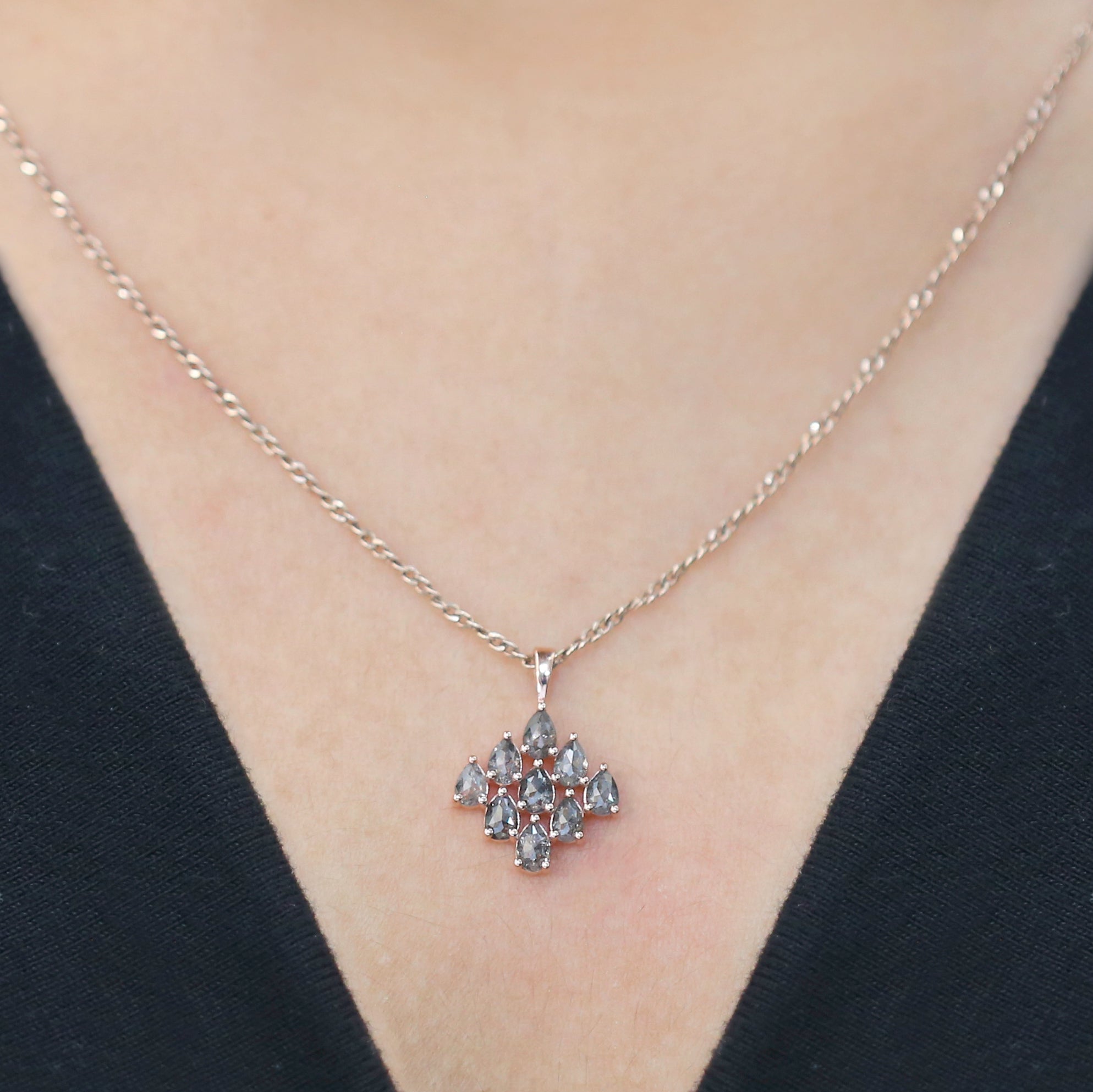 Pear Cut Salt And Pepper Diamond Pendant 1.13 Ct 4.00 MM Pear Shape Diamond Pendant 14K Solid Rose Gold Silver Engagement Pendant QL1284