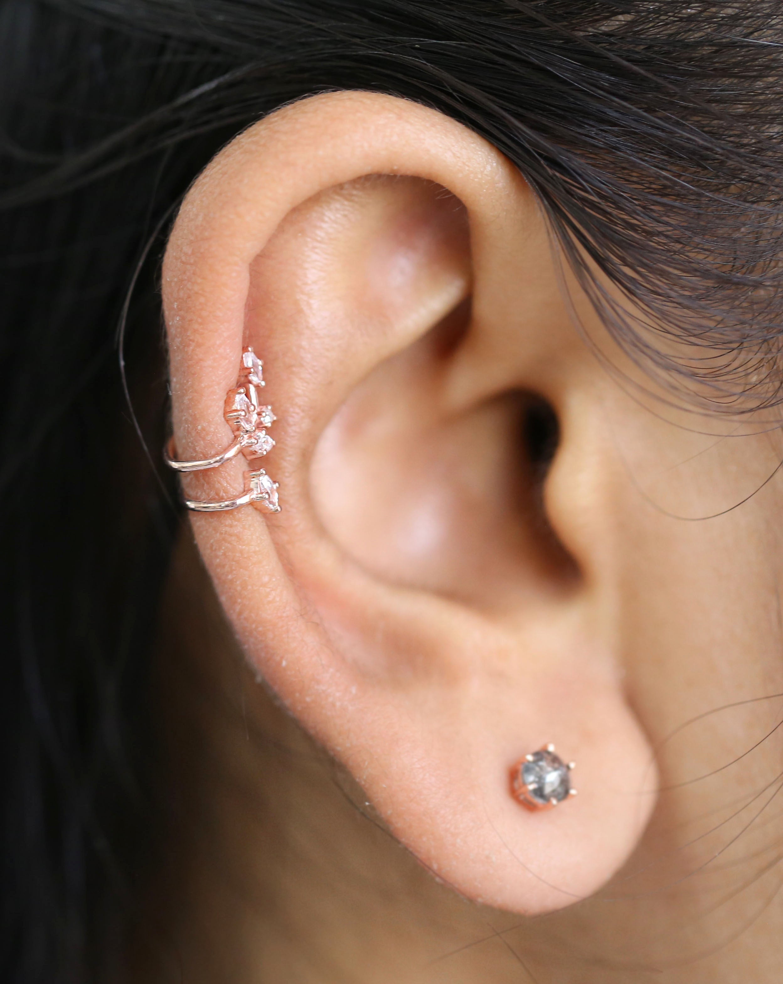 Marquise Round Shape White Color Diamond 14K Solid Rose White Yellow Gold Ear Cuff Ring Engagement Wedding Gift Ear Cuff KD1079