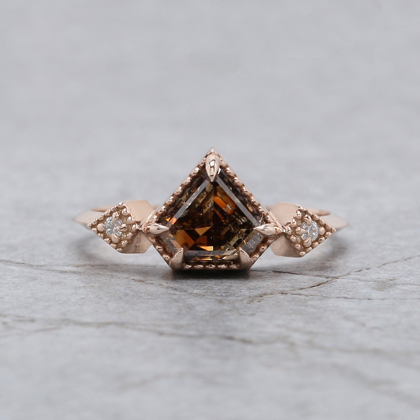 Shield Cut Brown Color Diamond Ring 1.32 Ct 6.80 MM Shield Shape Diamond Ring 14K Solid Rose Gold Shield Engagement Ring Gift For Her QL2138