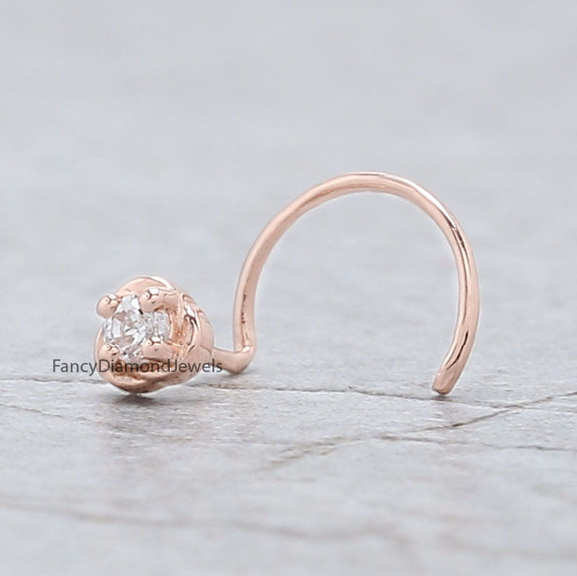 Natural White Round Diamond Nose Rings Engagement Wedding Gift Nose Ring 14K Solid Rose White Yellow Gold Nose Ring 0.030 CT KD1028
