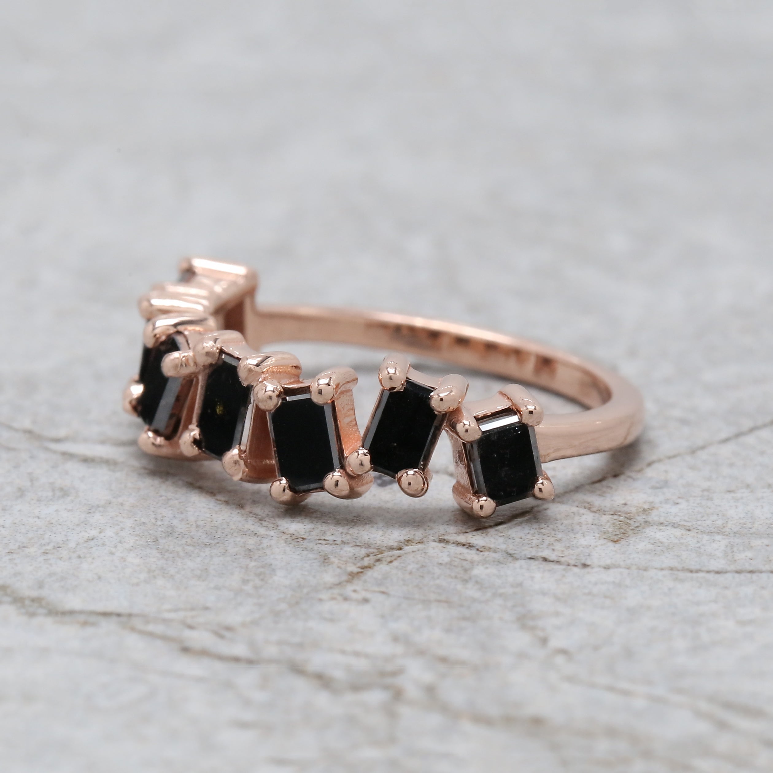 Baguette Black Color Diamond Ring 1.27 Ct 4.40 MM Baguette Cut Diamond Ring 14K Solid Rose Gold Silver Engagement Ring Gift For Her QN1358