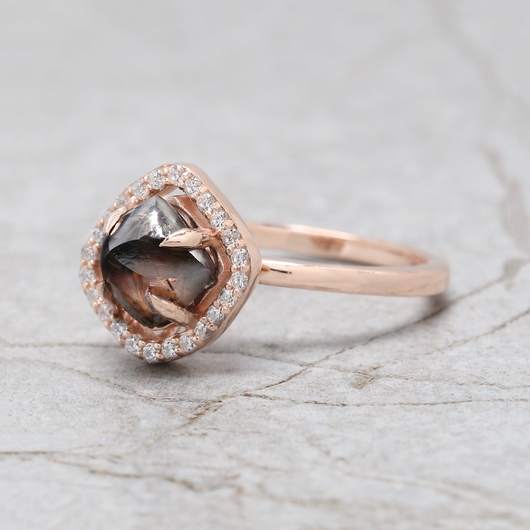 Rough Brown Color Diamond Ring 2.56 Ct 6.80 MM Irregular Rough Diamond Ring 14K Solid Rose Gold Silver Engagement Ring Gift For Her QLB6307