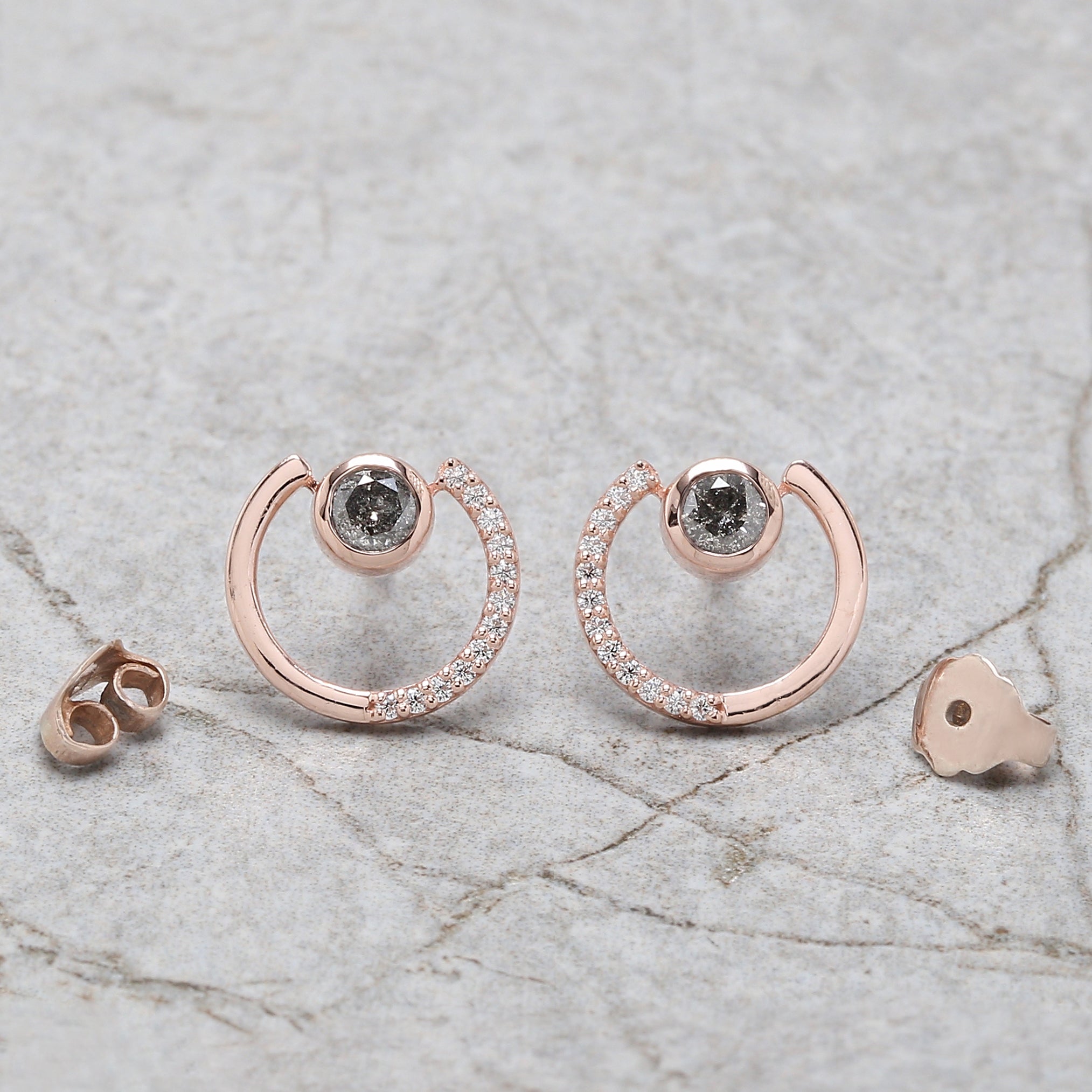 Round Salt And Pepper Diamond Earring Engagement Wedding Gift Earring 14K Solid Rose White Yellow Gold Earring 0.32 CT KD1081