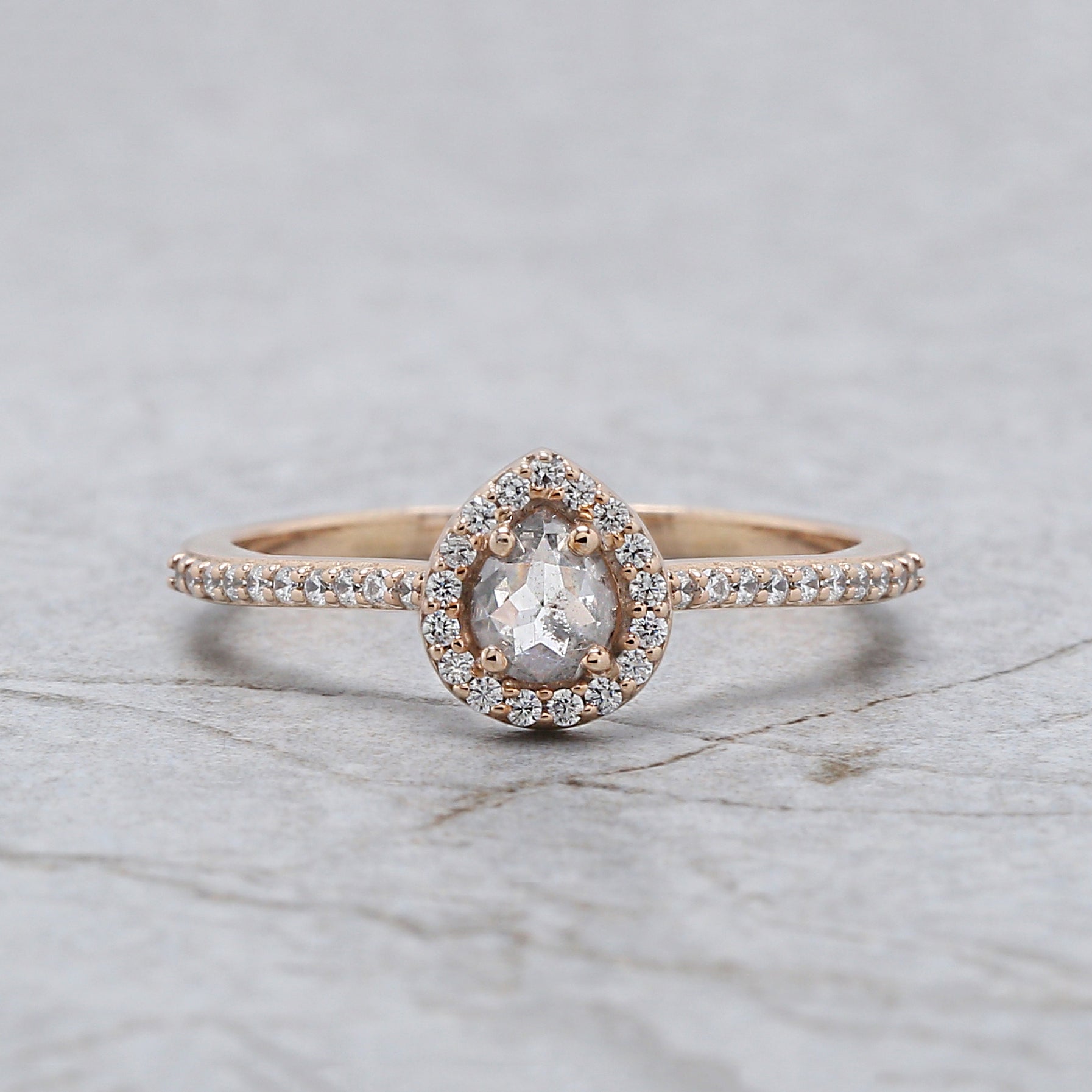 Pear Cut Salt And Pepper Diamond Ring 0.23 Ct 4.65 MM Pear Diamond Ring 14K Solid Rose Gold Silver Pear Engagement Ring Gift For Her QN2529