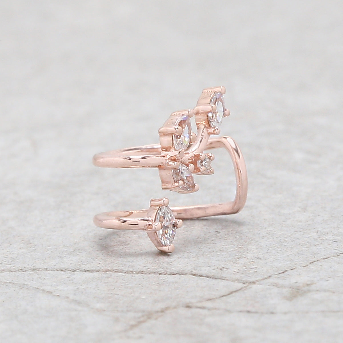 Marquise Round Shape White Color Diamond 14K Solid Rose White Yellow Gold Ear Cuff Ring Engagement Wedding Gift Ear Cuff KD1079