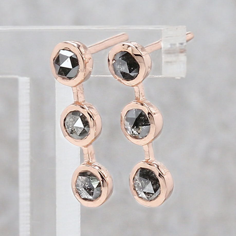 Round Rose Cut Salt and Pepper Diamond Earring Engagement Wedding Gift Earring 14K Solid Rose White Yellow Gold Earring 1.18 CT KD1052