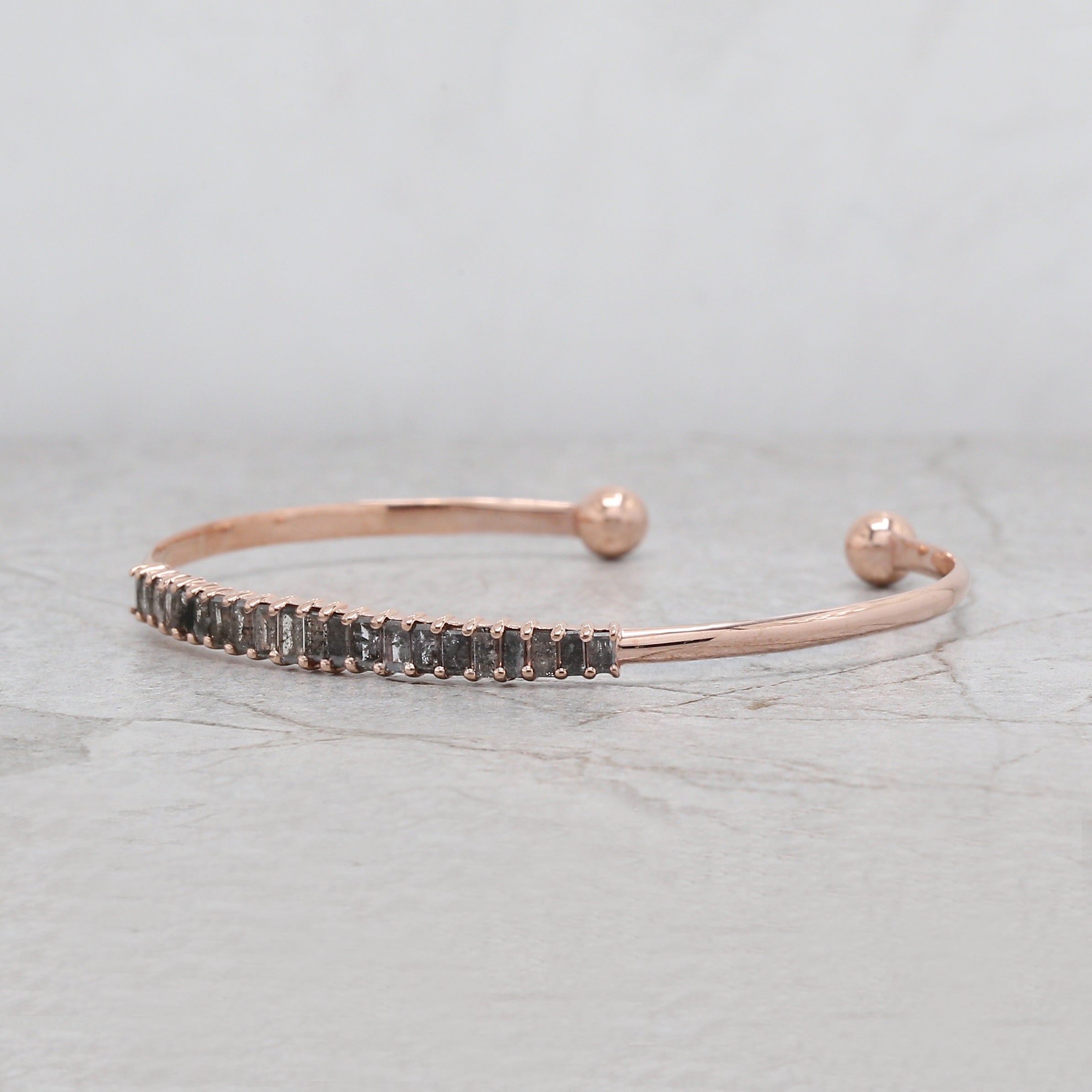 Baguette Salt And Pepper Diamond Bracelet Engagement Wedding Gift Bracelet 14K Solid Rose White Yellow Gold Bracelet 1.28 CT KD1221