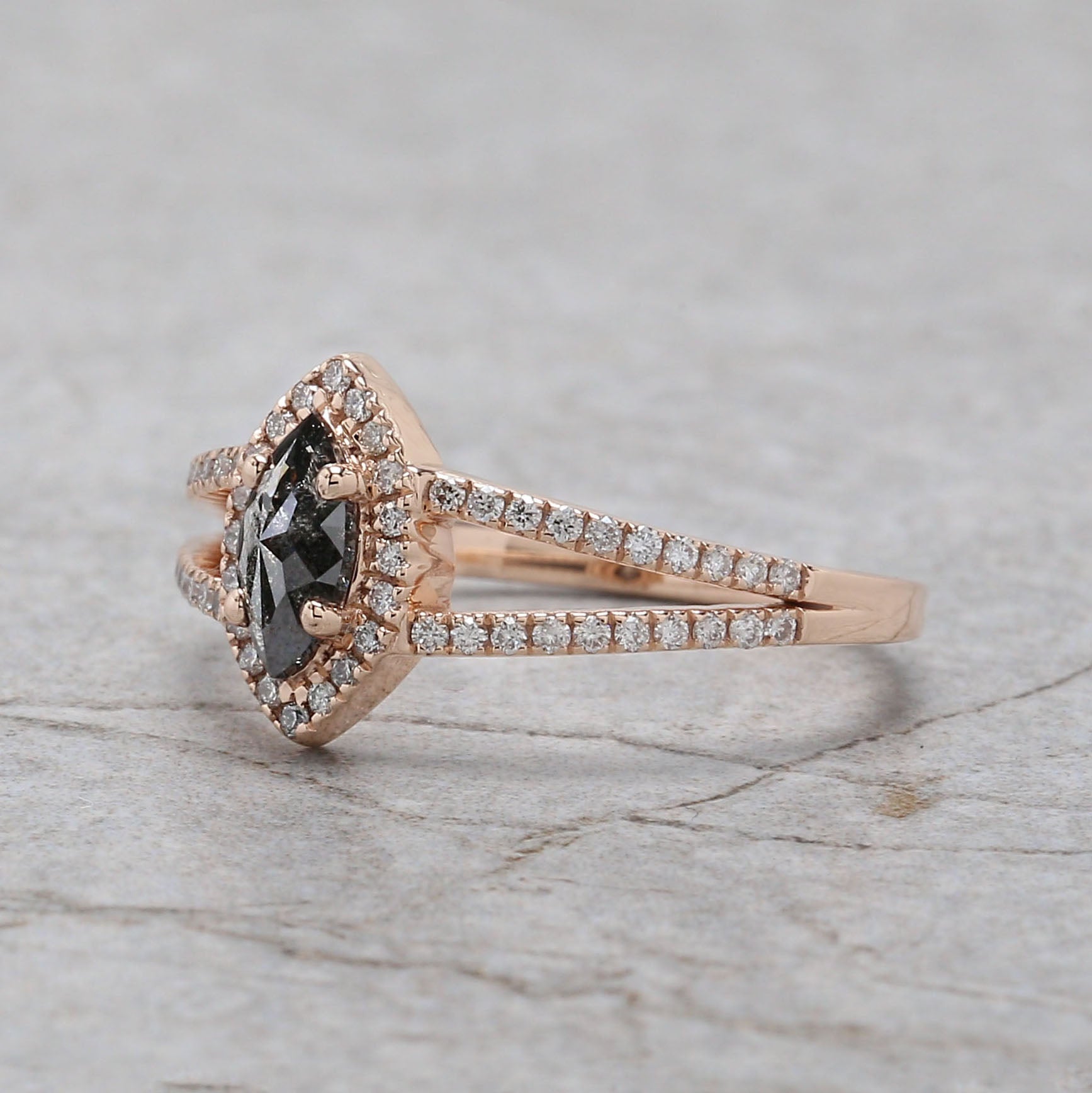 Marquise Salt And Pepper Diamond Ring Engagement Wedding Gift Ring 14K Solid Rose White Yellow Gold Ring 0.42 CT QN2490