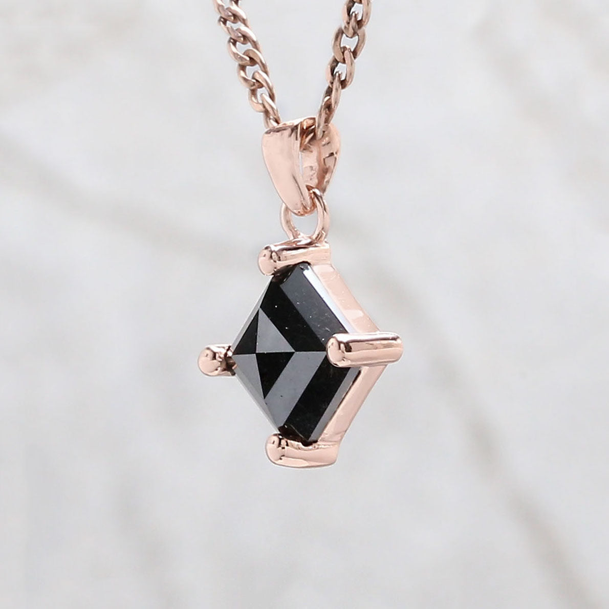 Kite Cut Black Color Diamond Pendant 1.20 Ct 8.35 MM Kite Diamond Pendant 14K Solid Rose Gold Silver Engagement Pendant Gift For Her QN553
