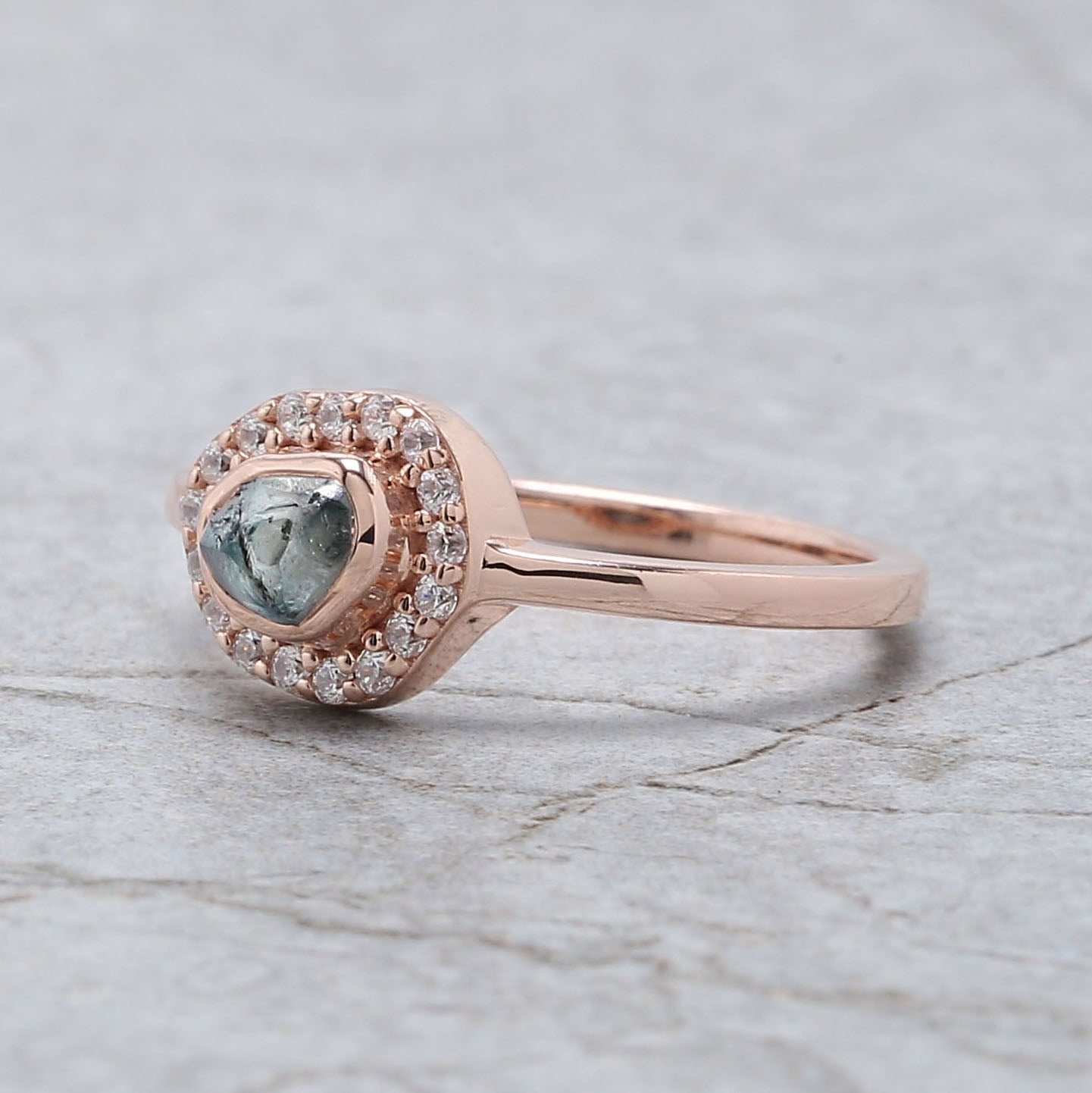 Rough Blue Color Diamond Ring 0.81 Ct 5.11 MM Crystal Rough Diamond Ring 14K Solid Rose Gold Silver Engagement Ring Gift For Her QK2519