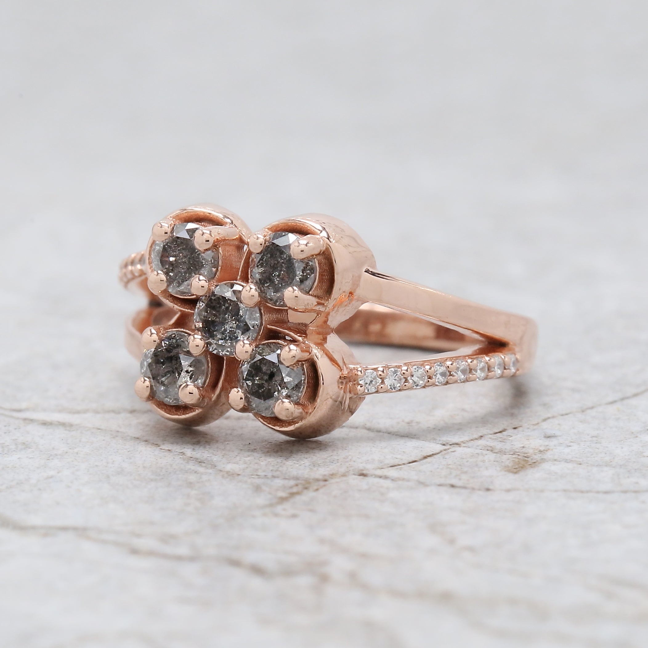 Round Shape Salt And Pepper Diamond Ring 0.73 Ct 3.30 MM Round Diamond Ring 14K Solid Rose Gold Silver Engagement Ring Gift For Her QL1392