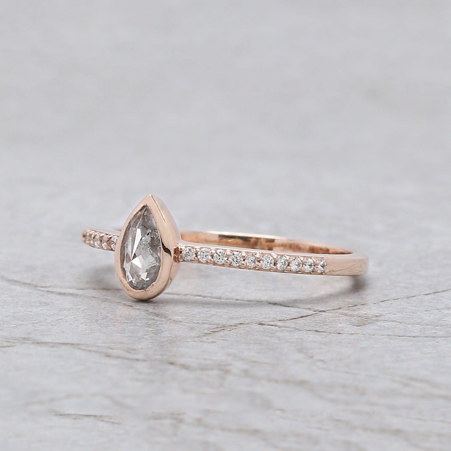 Pear Cut Salt And Pepper Diamond Ring 0.23 Ct 6.20 MM Pear Diamond Ring 14K Solid Rose Gold Silver Pear Engagement Ring Gift For Her QN2530