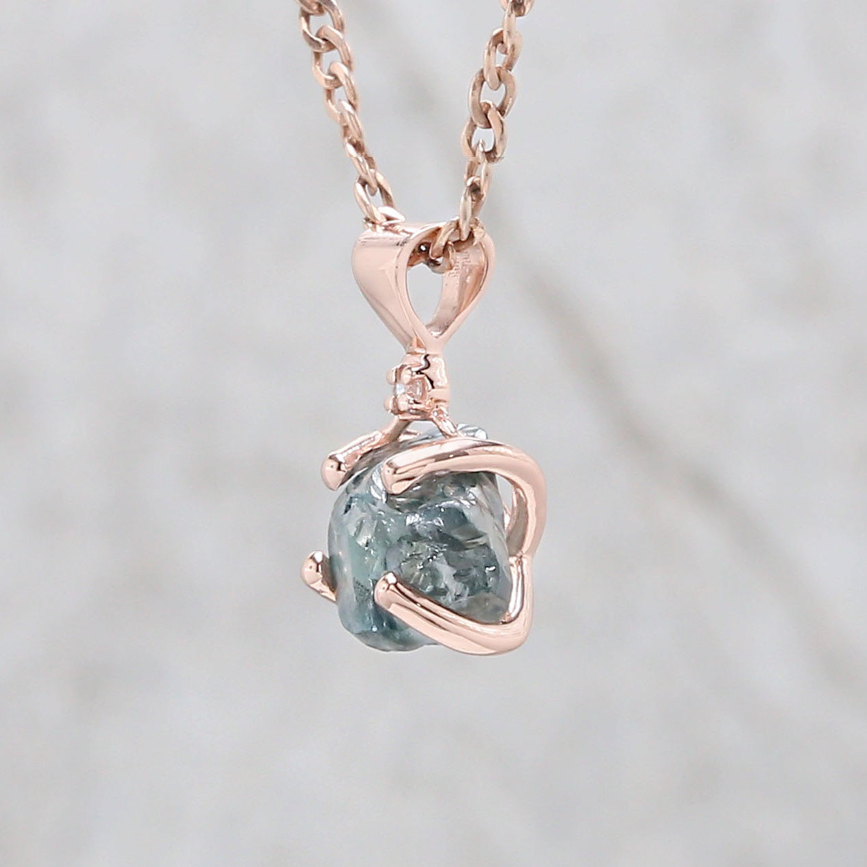 Rough Blue Color Diamond Pendant 1.48 Ct 6.85 MM Uncut Rough Pendant 14K Solid Rose Gold Silver Engagement Pendant Gift For Her QL2348