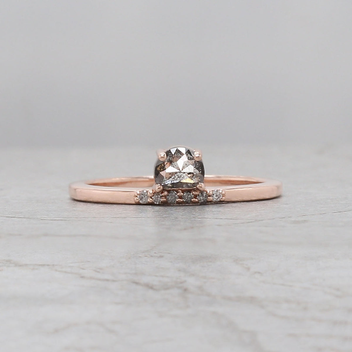 Half Moon salt and pepper Diamond Ring, Salt and pepper Half Moon Diamond Engagement Ring, Half Moon Ring, Half Moon Bridal Ring Set QN2531