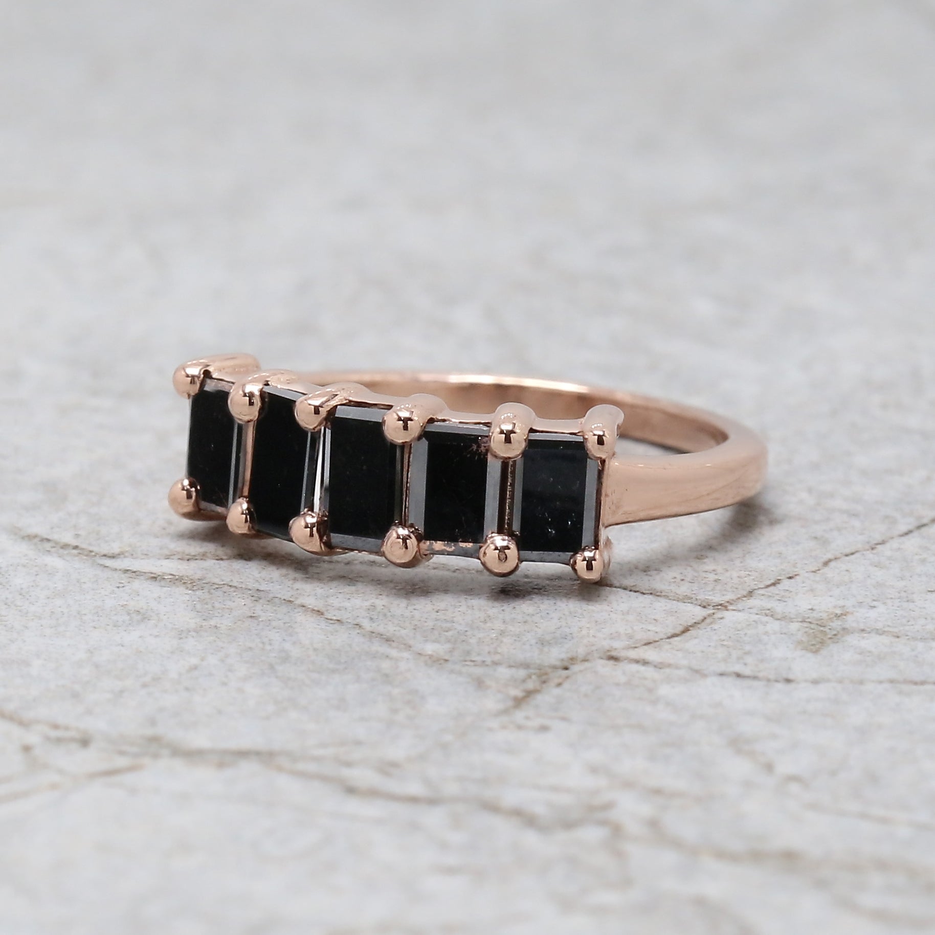 Black Color Baguette Diamond Ring 14K Solid Rose White Yellow Gold Ring Engagement Wedding Gift Ring 1.03 CT KDN1371