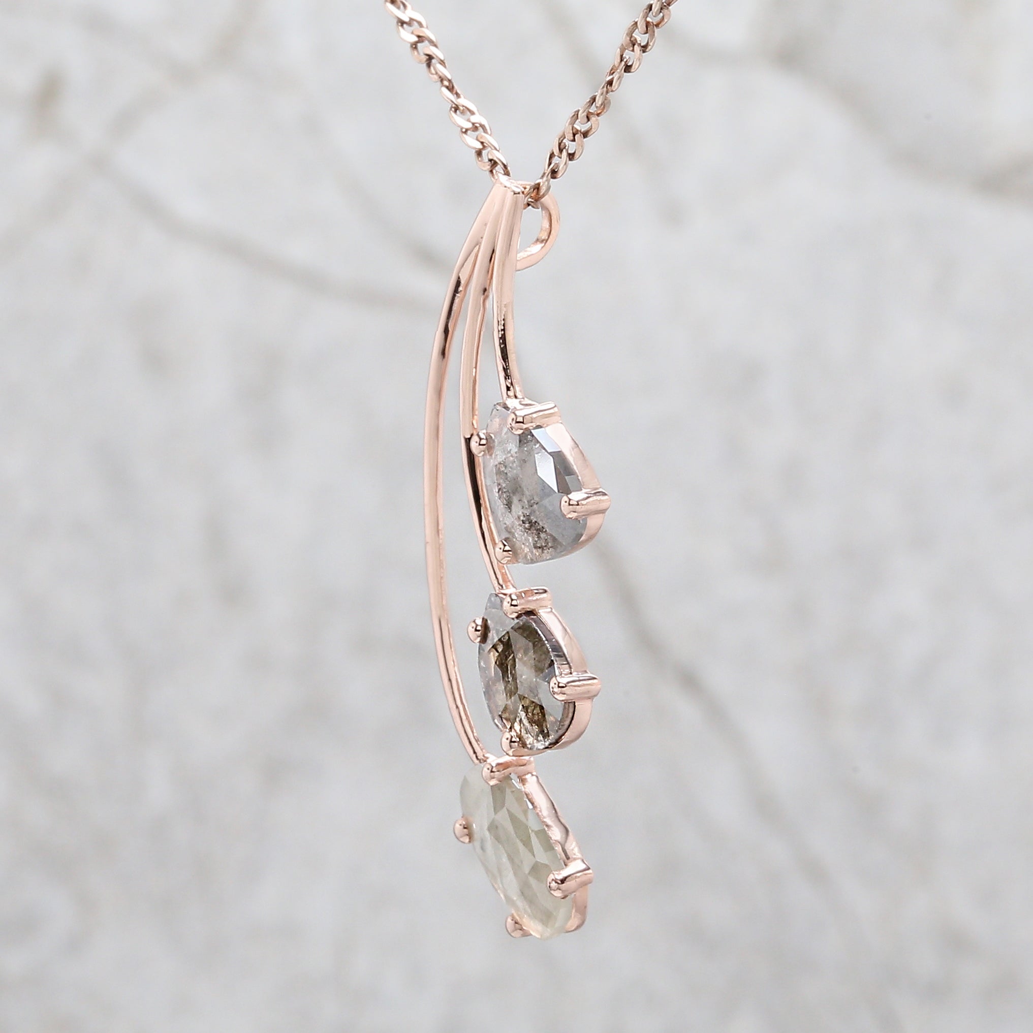 Mix Shape Grey Diamond Pendant Engagement Wedding Gift Pendant 14K Solid Rose White Yellow Gold Pendant 1.39 CT KDN8394