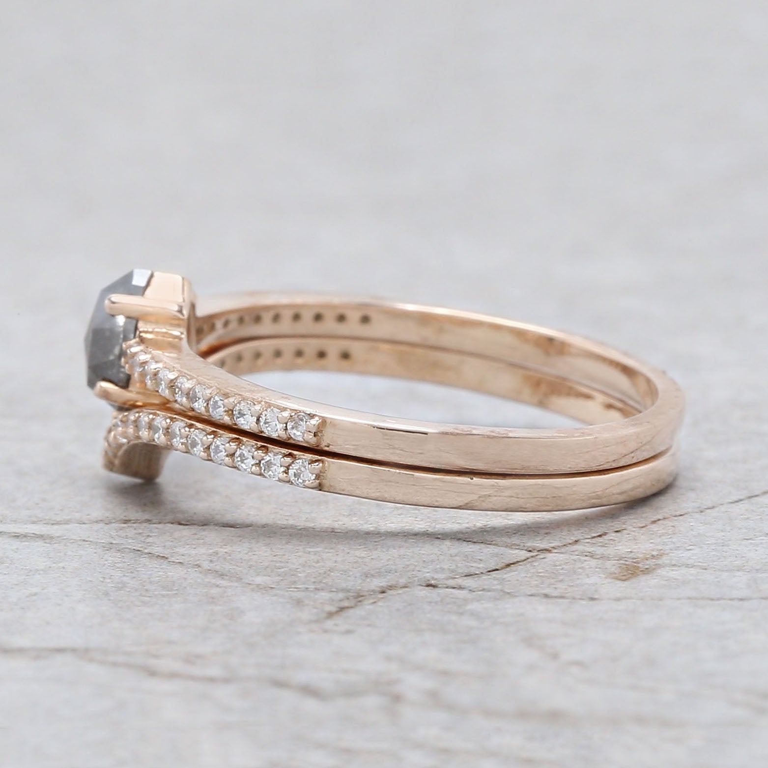 Pear Cut Salt And Pepper Diamond Ring 0.46 Ct 5.35 MM Pear Diamond Ring 14K Solid Rose Gold Silver Pear Engagement Ring Gift For Her QL3126