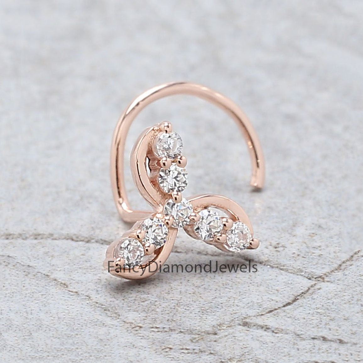 Natural White Round Diamond Nose Rings Engagement Wedding Gift Nose Ring 14K Solid Rose White Yellow Gold Nose Ring 0.11 CT KD1021