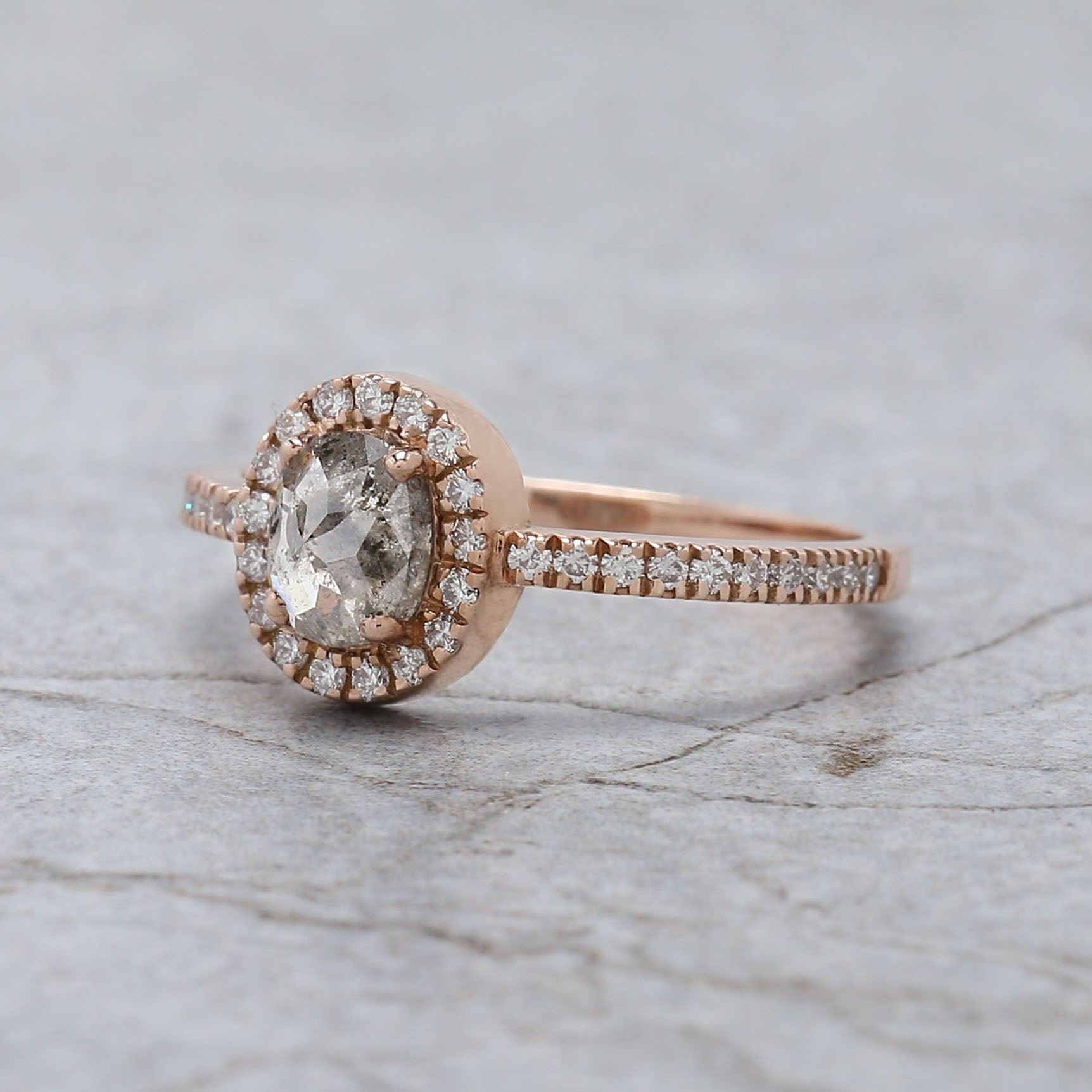 Oval Cut Salt And Pepper Diamond Ring 0.86 Ct 5.90 MM Oval Diamond Ring 14K Solid Rose Gold Silver Oval Engagement Ring Gift For Her QL3027