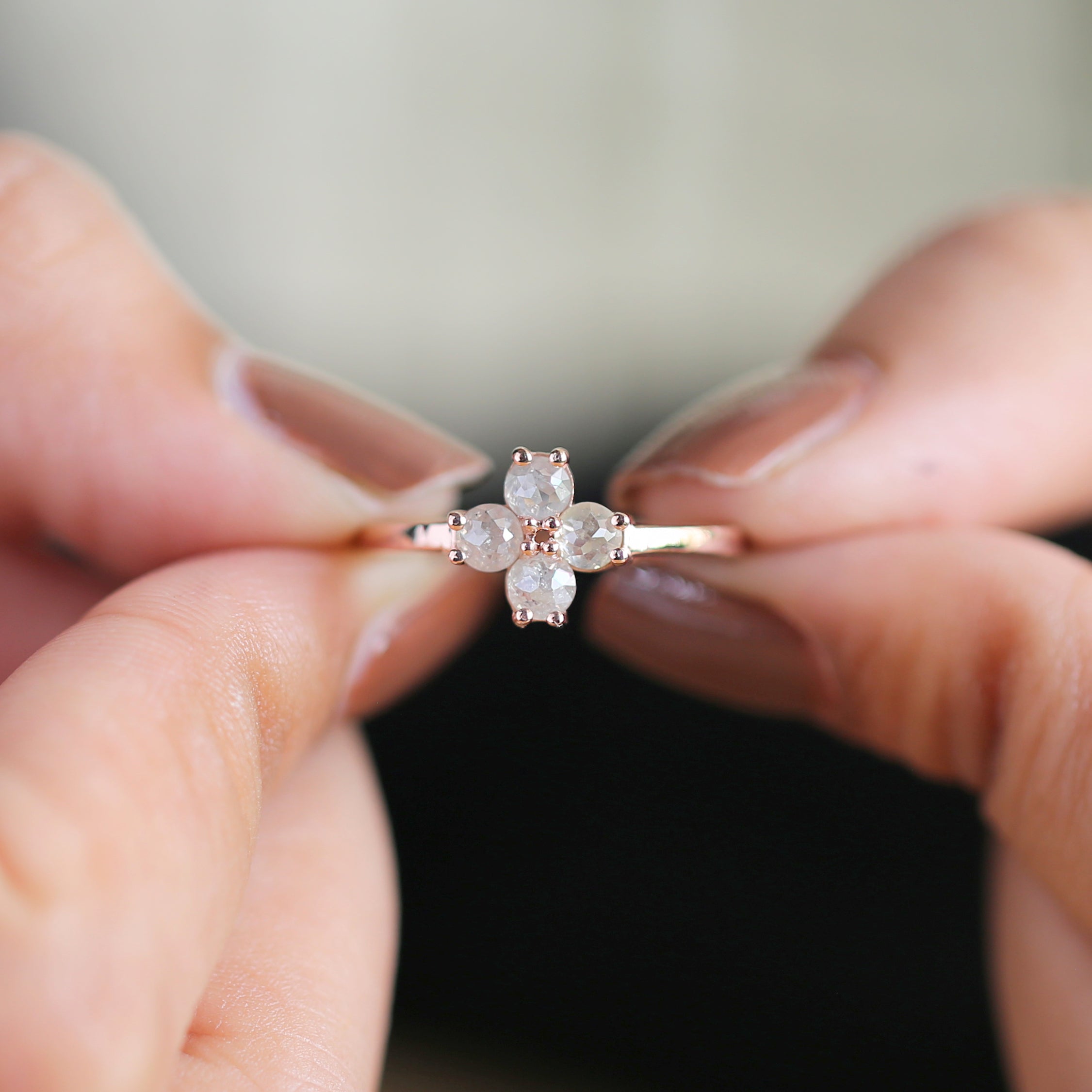 Gray Round Rose Cut Diamond Ring 14K Solid Rose White Yellow Gold Ring Engagement Wedding Gift Ring 0.94 CT KDK1036