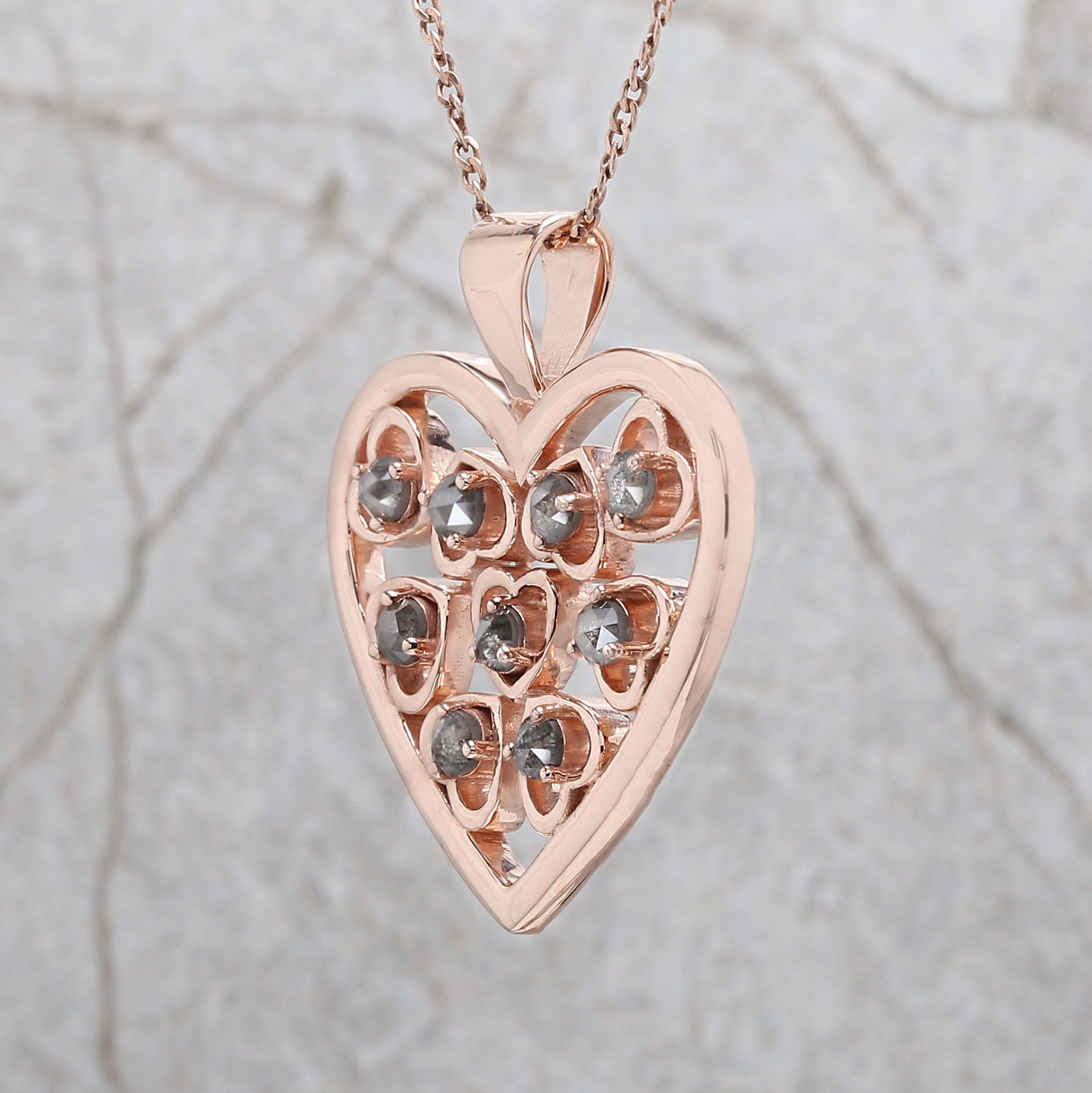 Round Rose Cut Salt And Pepper Diamond Pendant, Unique Diamond Pendant, Dangling Diamond Pendant, No Chain Including Only Pendant KDL2404