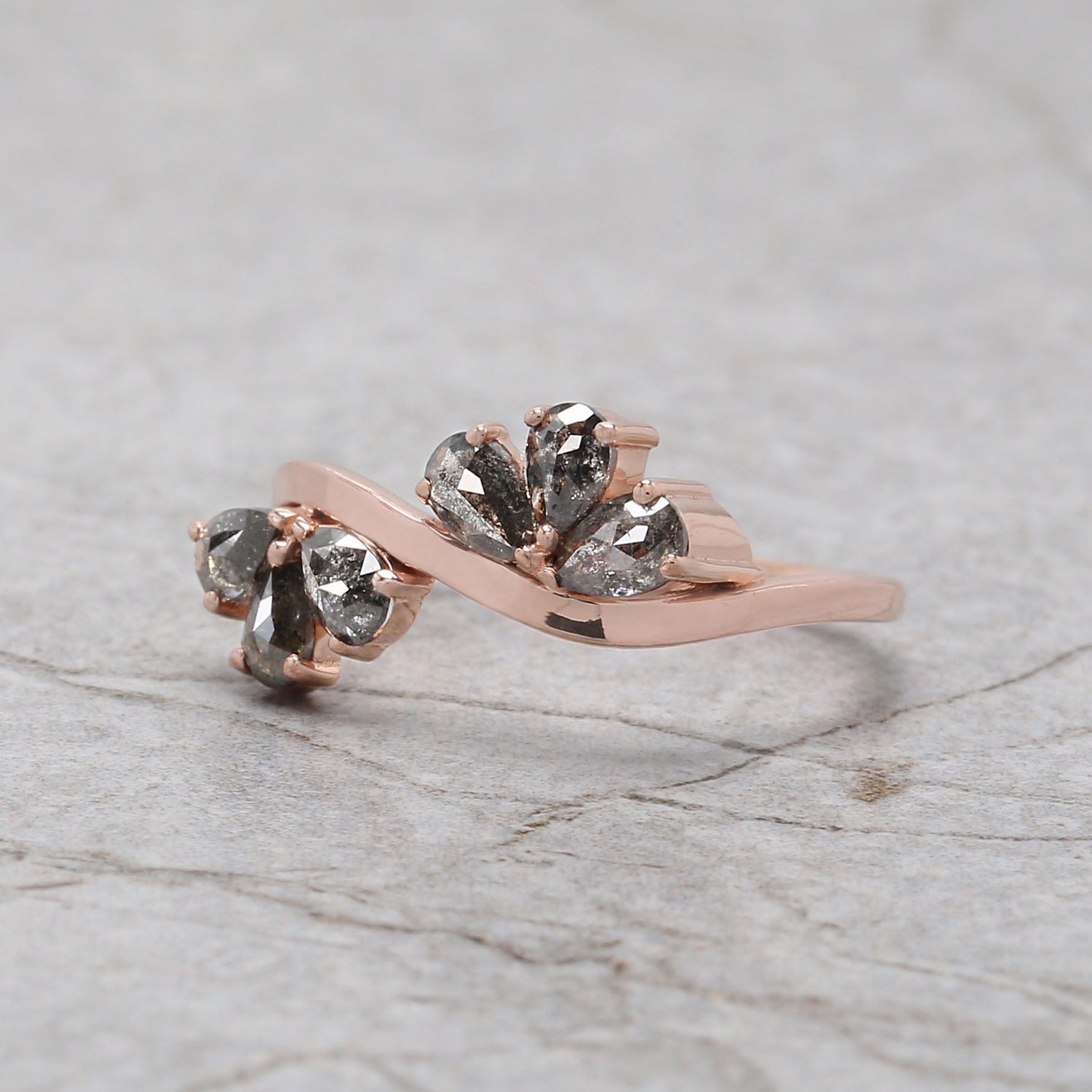 Pear Cut Salt And Pepper Diamond Ring 0.82 Ct 4.55 MM Pear Diamond Ring 14K Solid Rose Gold Silver Pear Engagement Ring Gift For Her QLB1311