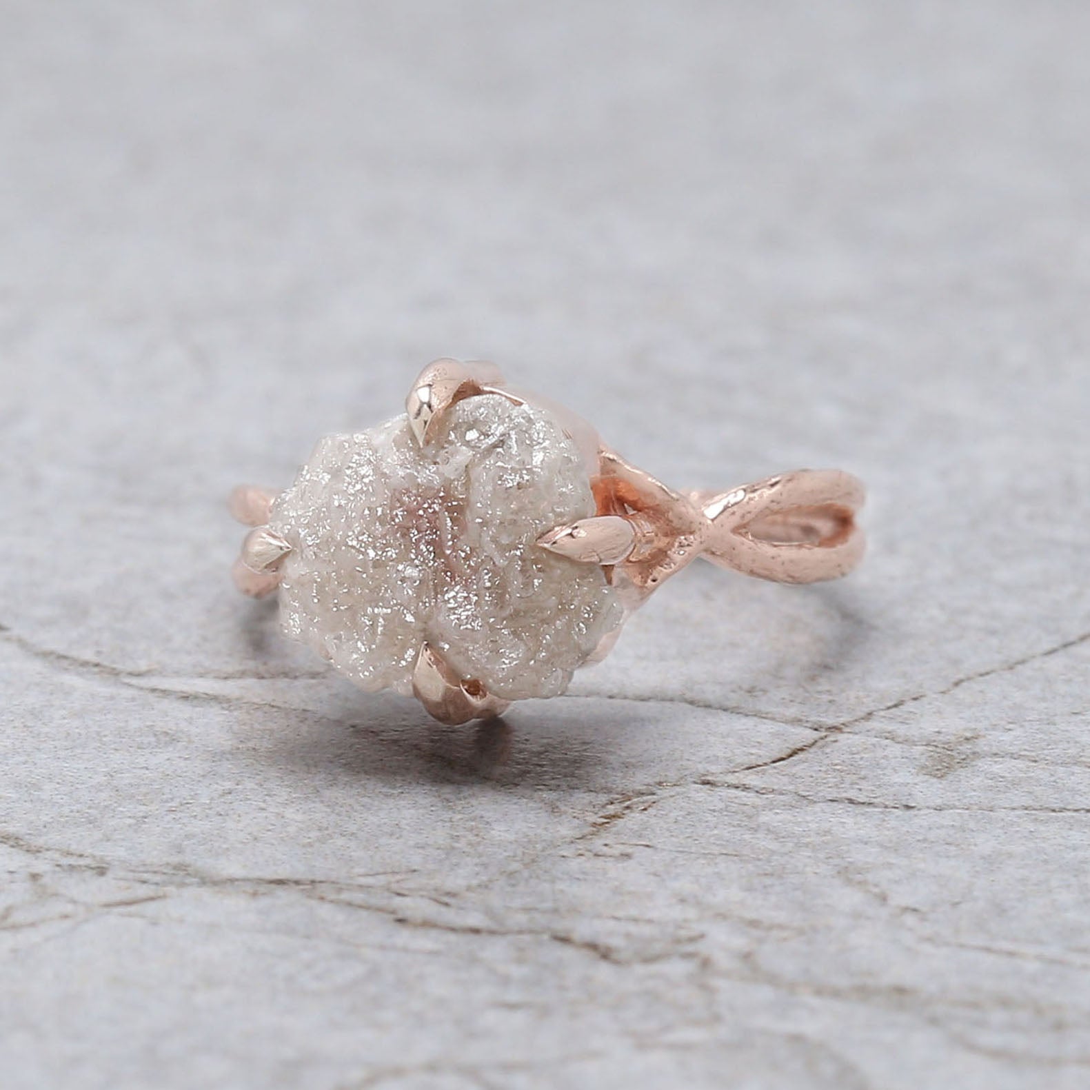 Rough Grey Color Diamond Ring 4.42 Ct 9.90 MM Crystal Rough Diamond Ring 14K Solid Rose Gold Silver Engagement Ring Gift For Her QN9754