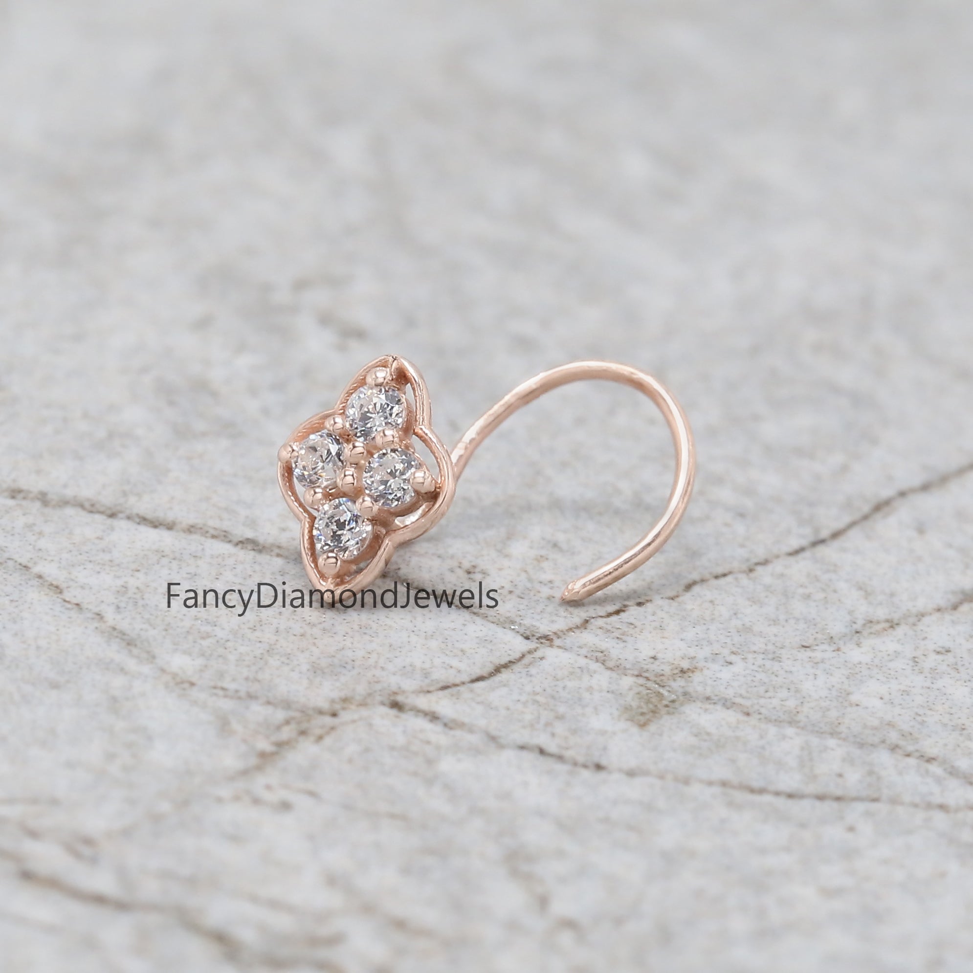Natural White Round Diamond Nose Rings Engagement Wedding Gift Nose Ring 14K Solid Rose White Yellow Gold Nose Ring 0.08 CT KD962
