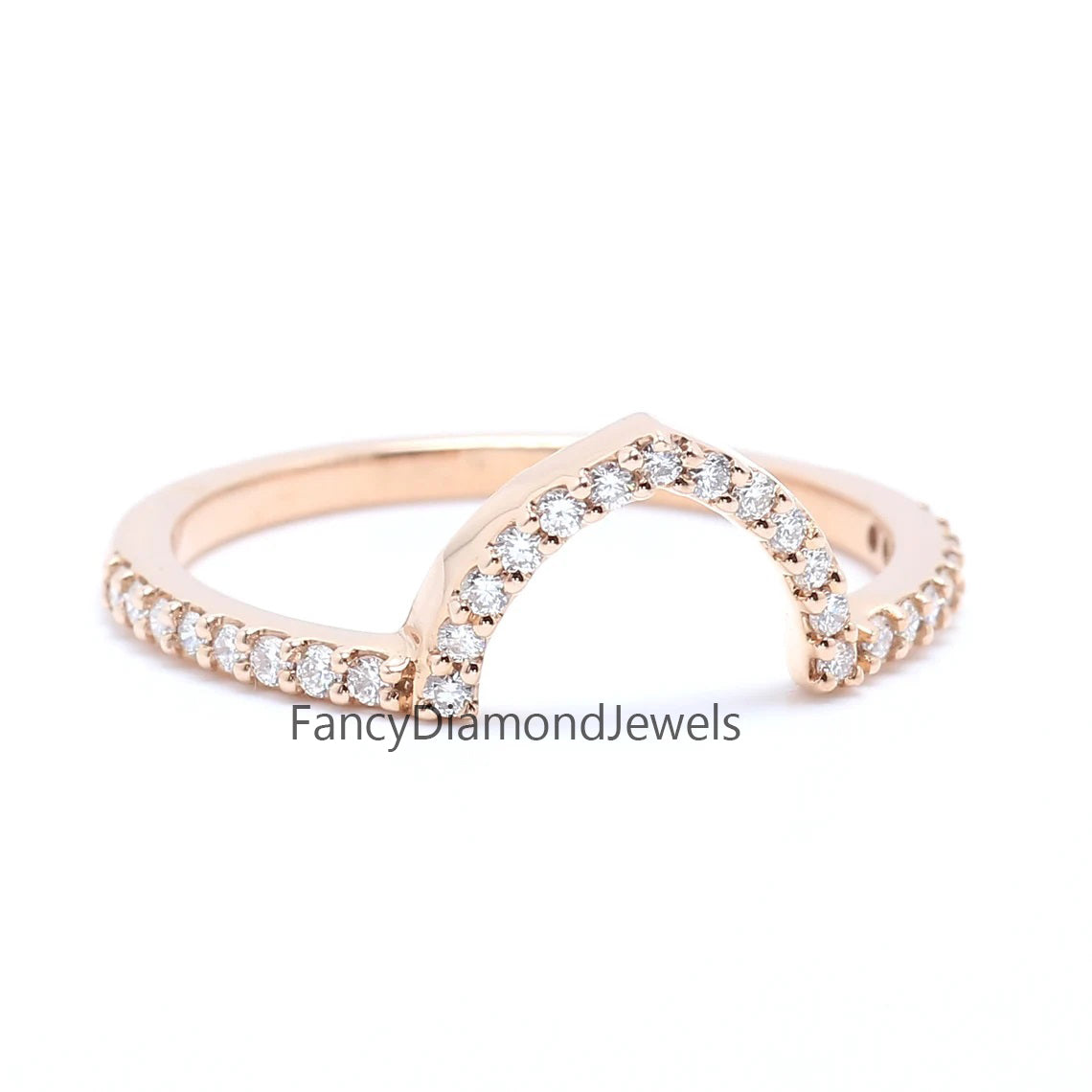 14K Rose Gold Band White Round Diamond Ring Engagement Wedding Gift Band Ring KD838
