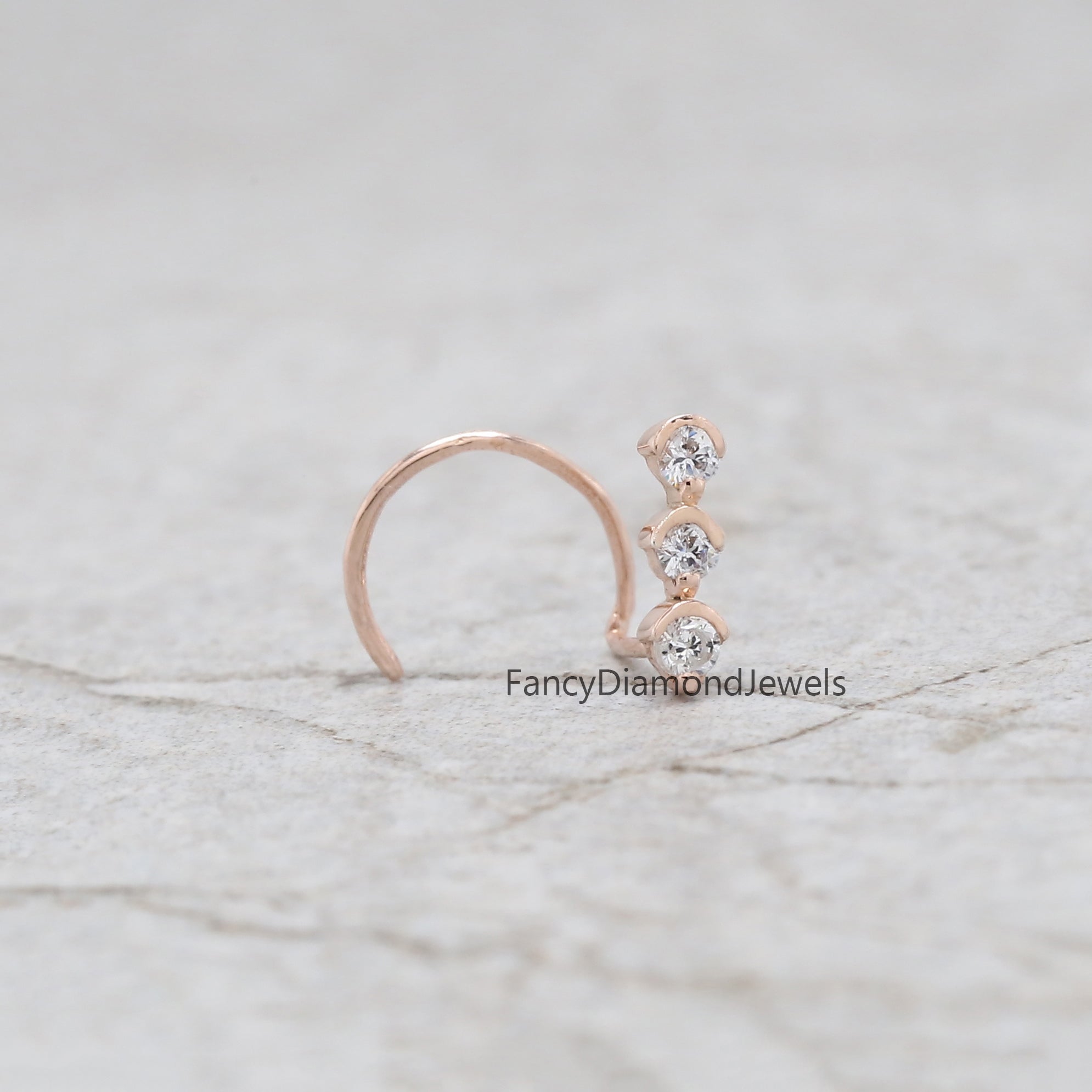 Natural White Round Diamond Nose Rings Engagement Wedding Gift Nose Ring 14K Solid Rose White Yellow Gold Nose Ring 0.05 CT KD960