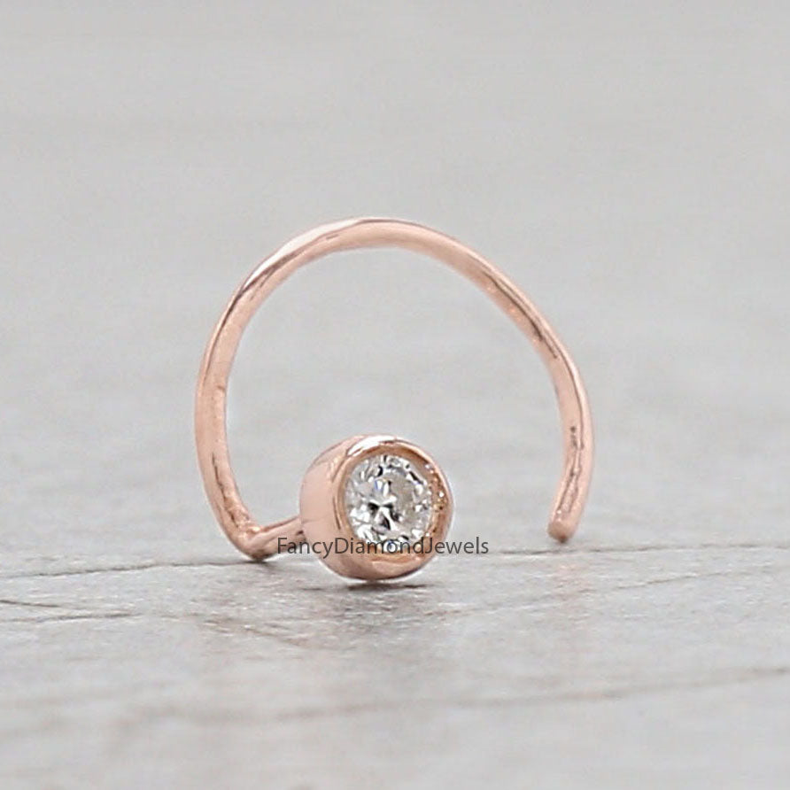 Natural White Round Diamond Nose Rings Engagement Wedding Gift Nose Ring 14K Solid Rose White Yellow Gold Nose Ring 0.03 CT KD1008