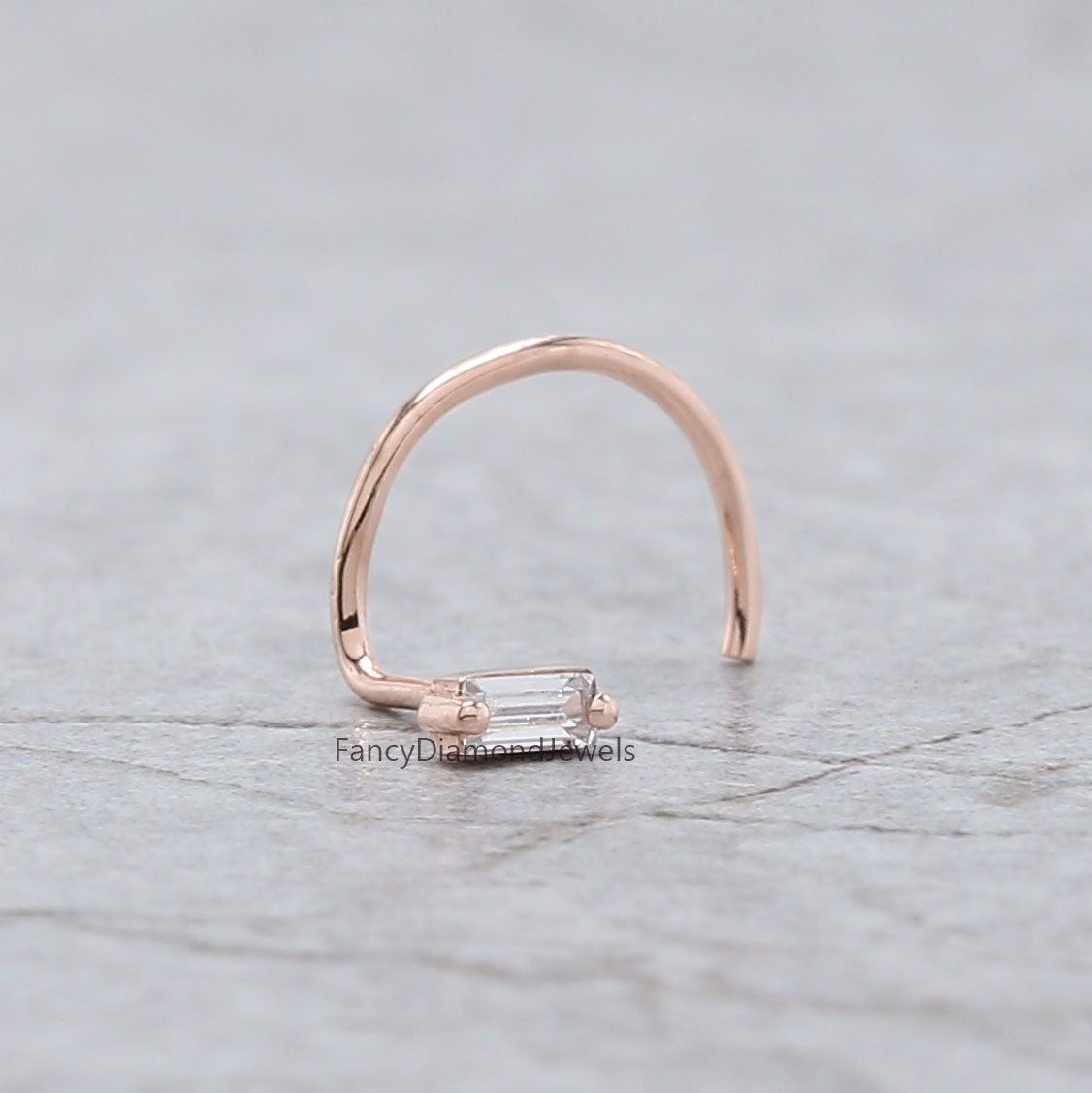 Natural White Baguette Diamond Nose Rings Engagement Wedding Gift Nose Ring 14K Solid Rose White Yellow Gold Nose Ring 0.05 CT KD1023