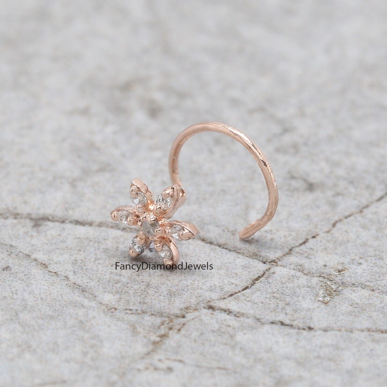 Natural White Round Diamond Nose Rings Engagement Wedding Gift Nose Ring 14K Solid Rose White Yellow Gold Nose Ring 0.04 CT KD955
