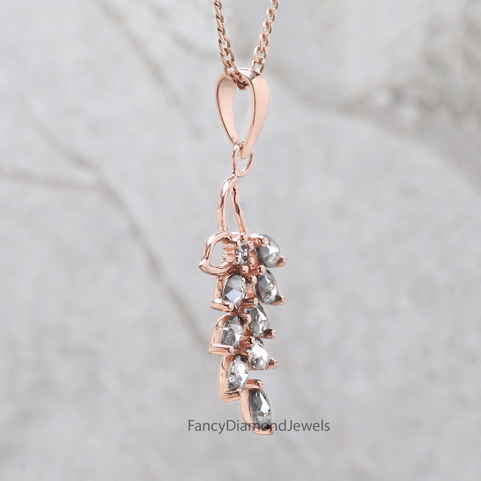 Marquise Cut Salt And Pepper Diamond Pendant 1.12 Ct 4.76 MM Marquise Diamond Pendant 14K Solid Rose Gold Silver Engagement Pendant QL2666