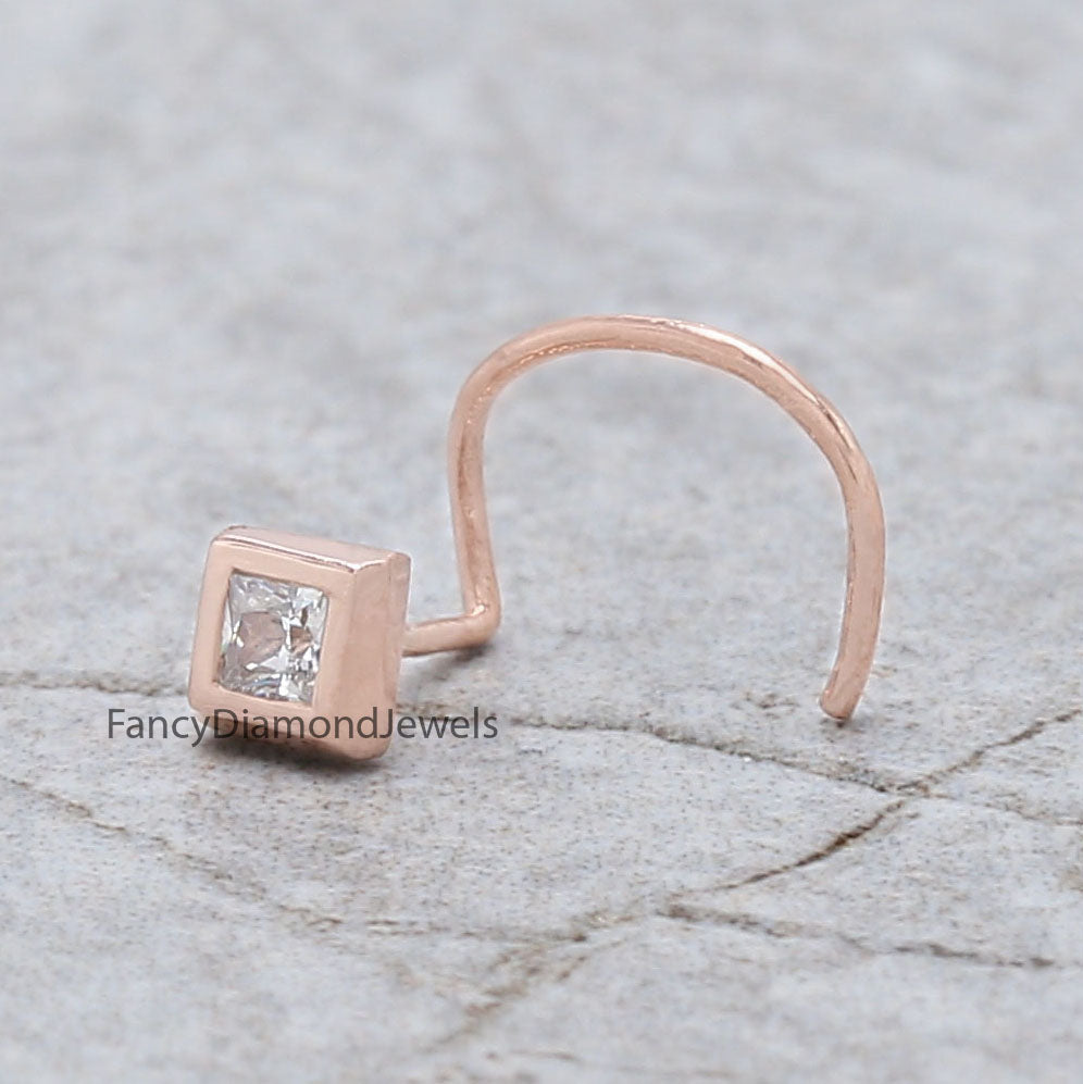 Natural White Princess Diamond Nose Rings Engagement Wedding Gift Nose Ring 14K Solid Rose White Yellow Gold Nose Ring 0.05 CT KD1024