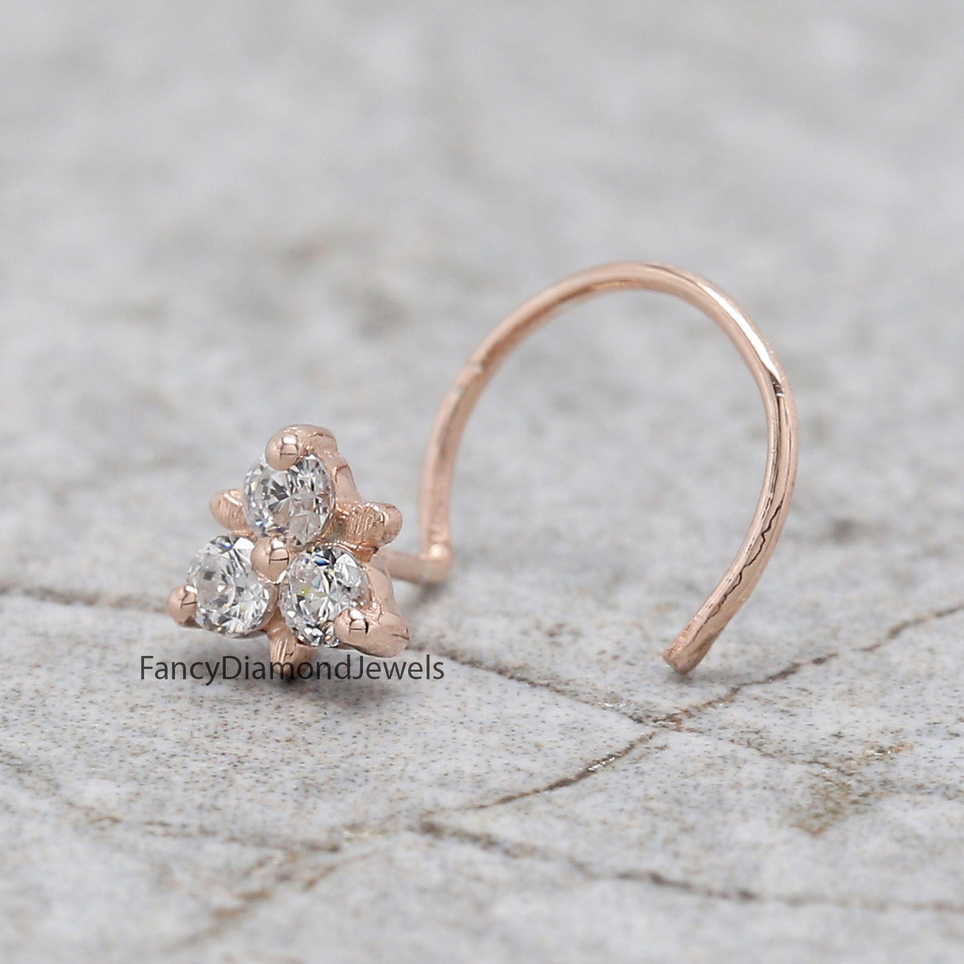 Natural White Round Diamond Nose Rings Engagement Wedding Gift Nose Ring 14K Solid Rose White Yellow Gold Nose Ring 0.08 CT KD958