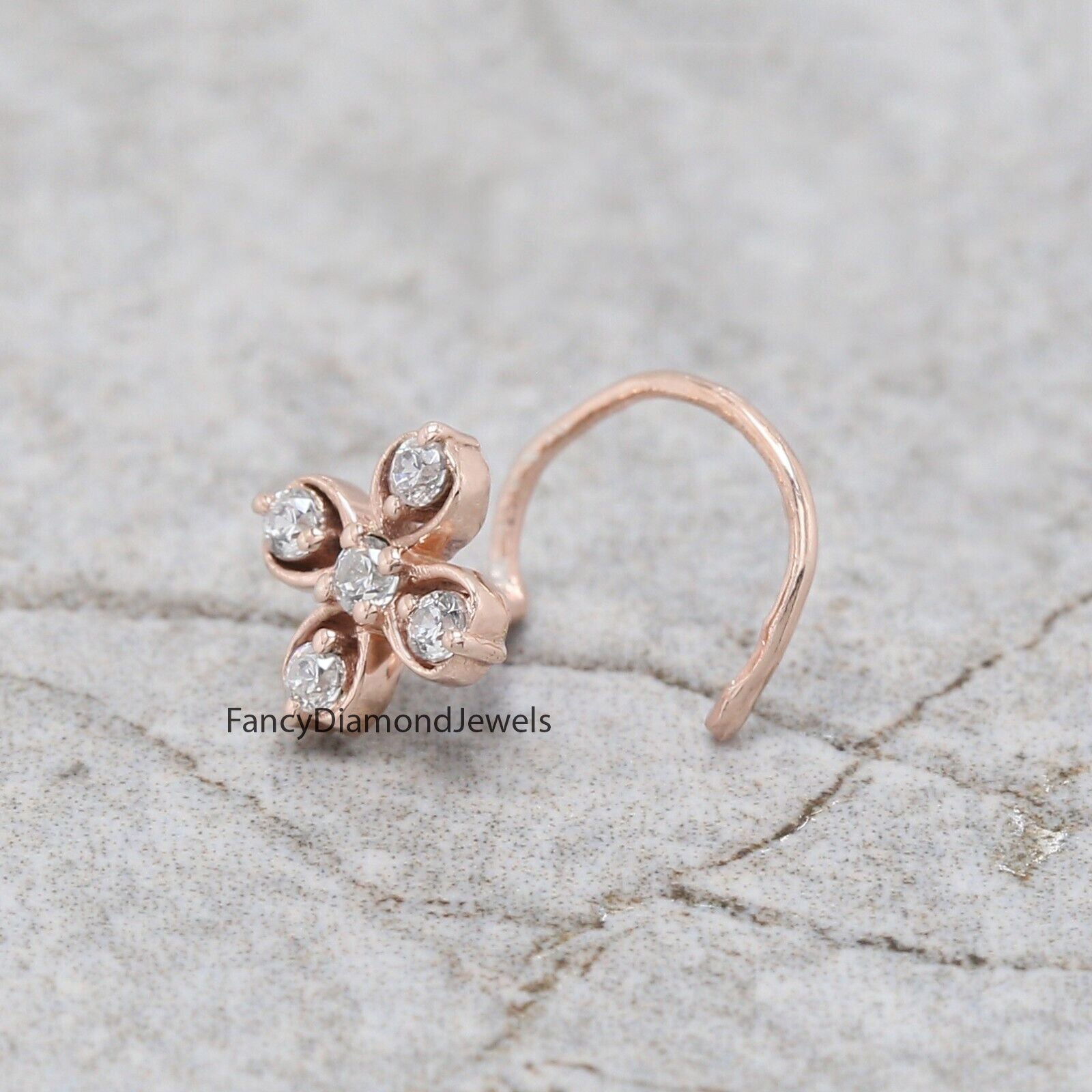 Natural White Round Diamond Nose Rings Engagement Wedding Gift Nose Ring 14K Solid Rose White Yellow Gold Nose Ring 0.07 CT KD954