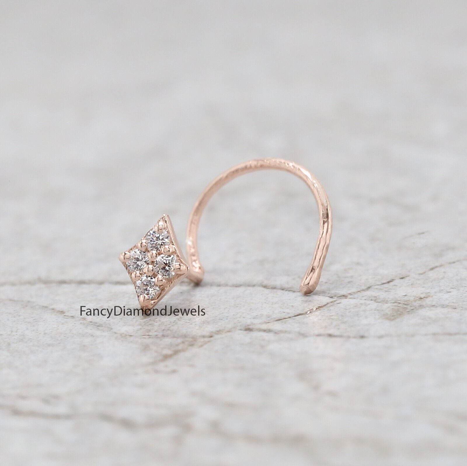 Natural White Round Diamond Nose Rings Engagement Wedding Gift Nose Ring 14K Solid Rose White Yellow Gold Nose Ring 0.03 CT KD959
