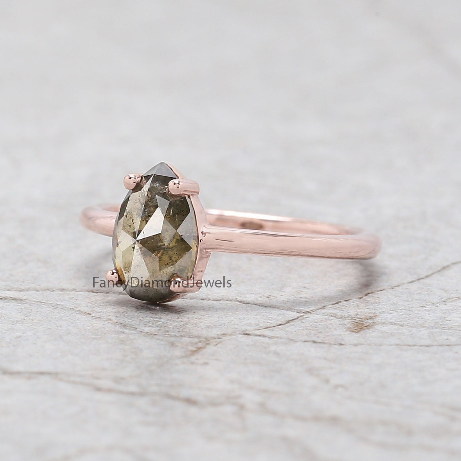 Pear Cut Green Color Diamond Ring 1.16 Ct 8.70 MM Pear Shape Diamond Ring 14K Solid Rose Gold Silver Pear Engagement Ring Gift For Her QK2608
