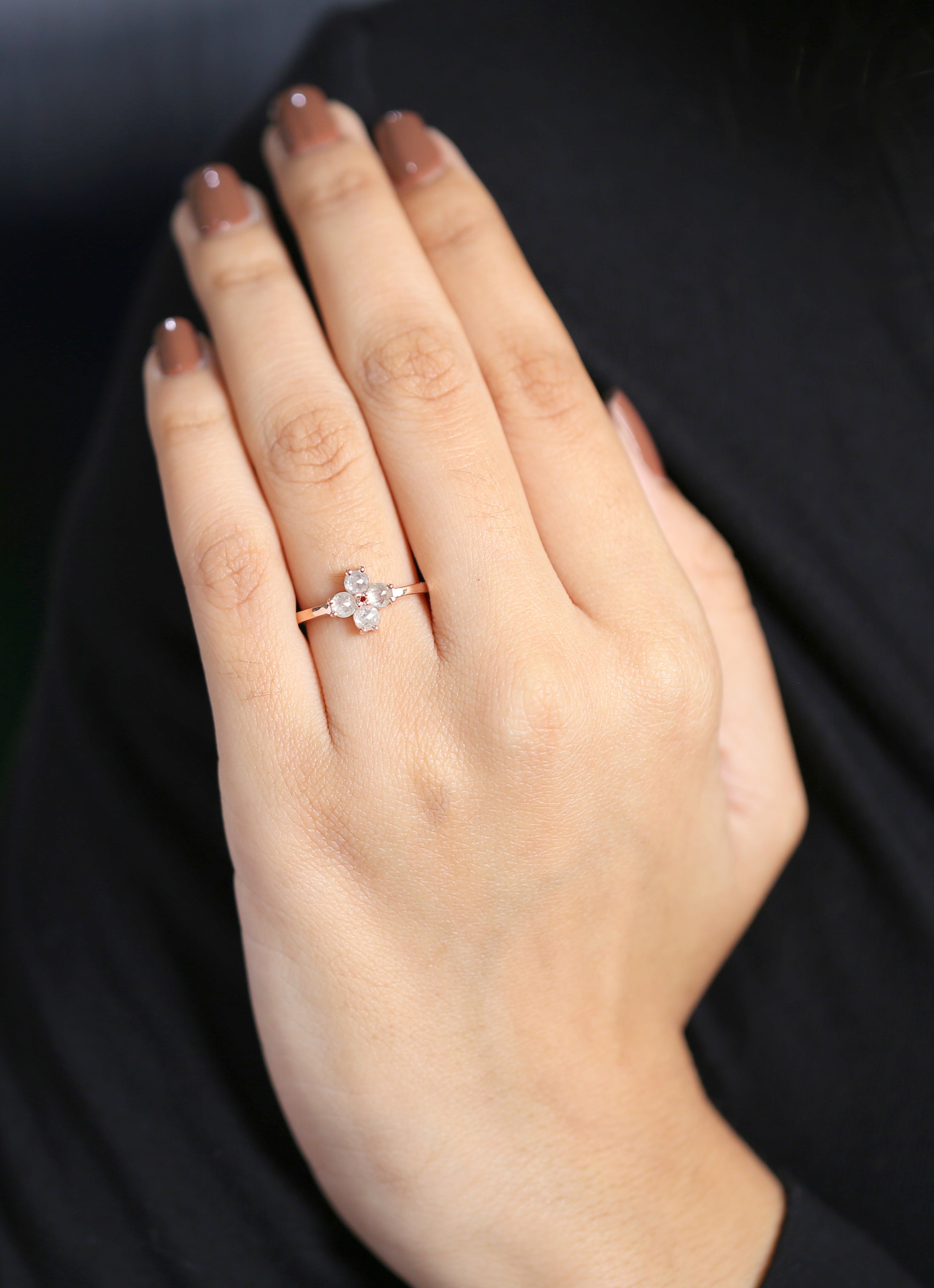 Gray Round Rose Cut Diamond Ring 14K Solid Rose White Yellow Gold Ring Engagement Wedding Gift Ring 0.94 CT KDK1036